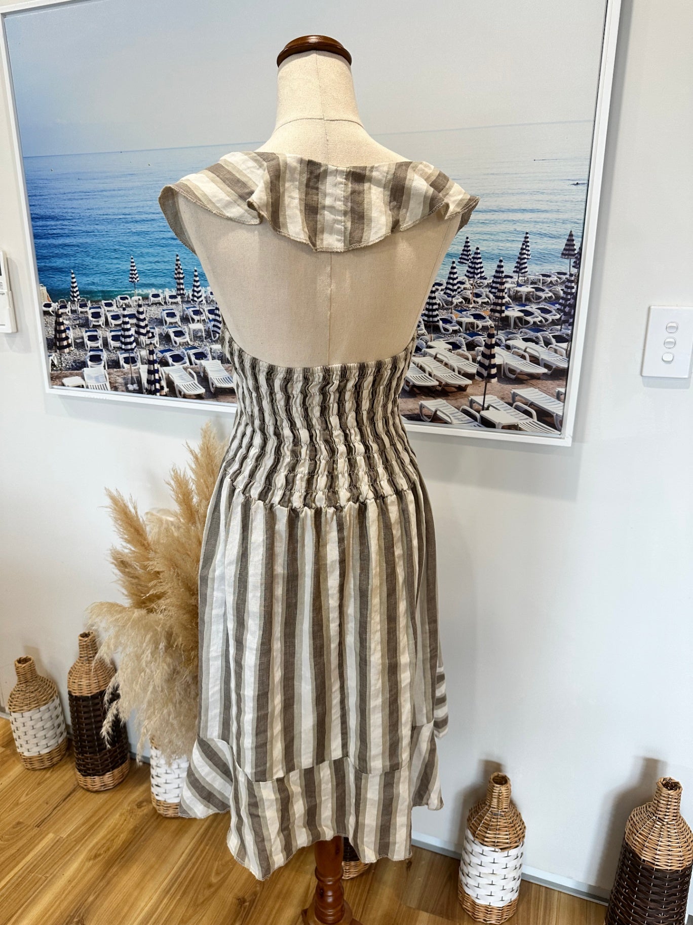 [SALE] Talia Benson 100% Linen Dress Medium Beige Brown Lightweight Summer