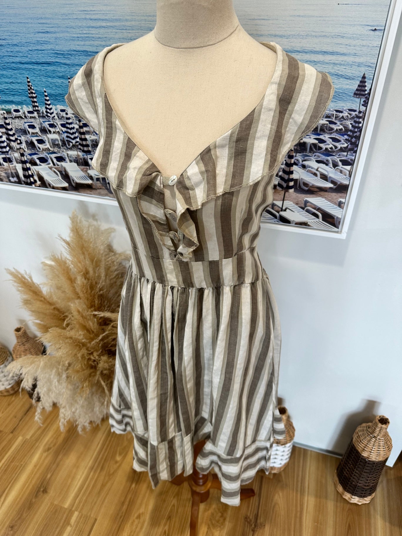 [SALE] Talia Benson 100% Linen Dress Medium Beige Brown Lightweight Summer