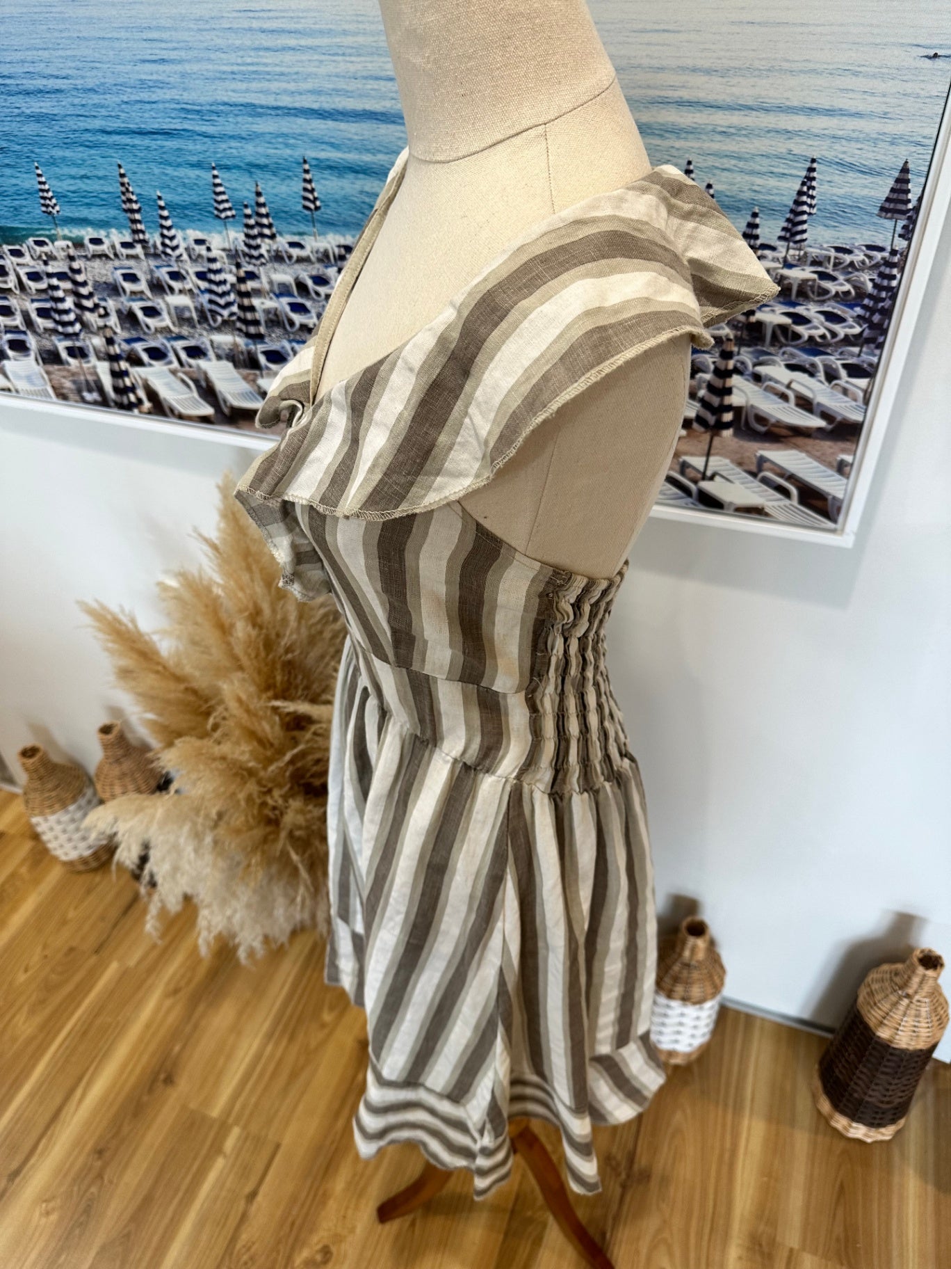 [SALE] Talia Benson 100% Linen Dress Medium Beige Brown Lightweight Summer