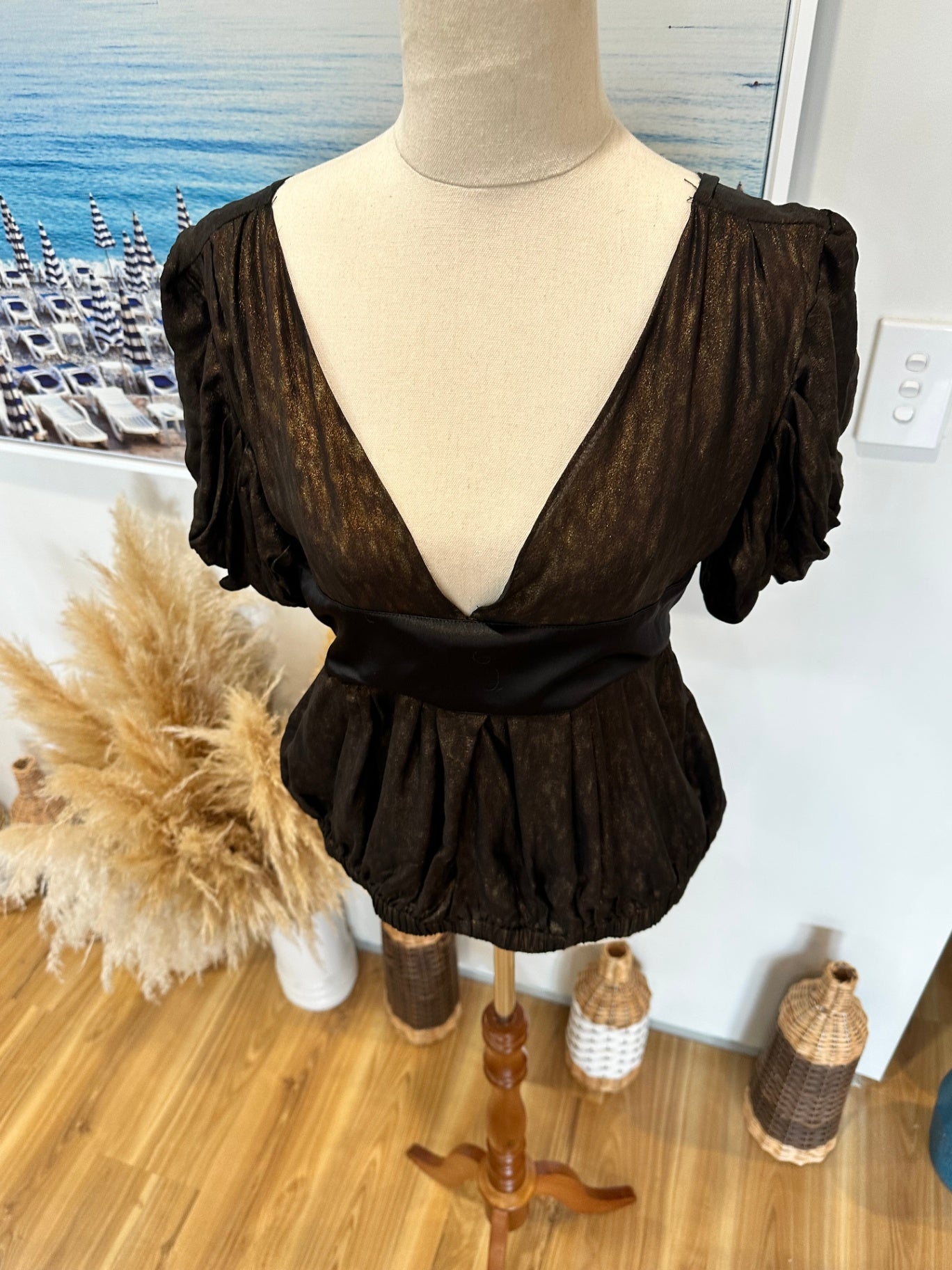 [SALE] Roberto Cavalli Bronze Blouse Luxury Designer Statement Top Size 42