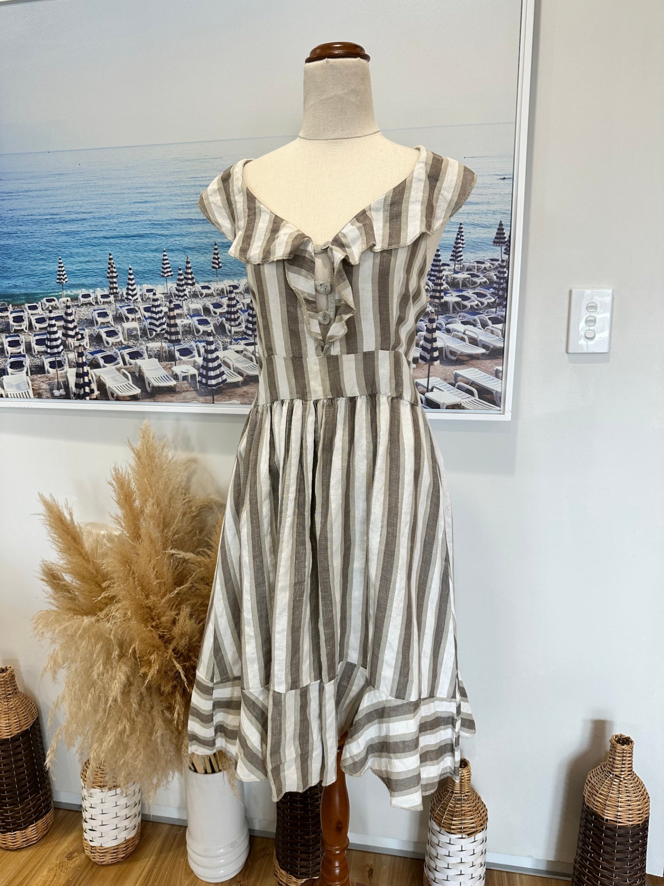 [SALE] Talia Benson 100% Linen Dress Medium Beige Brown Lightweight Summer