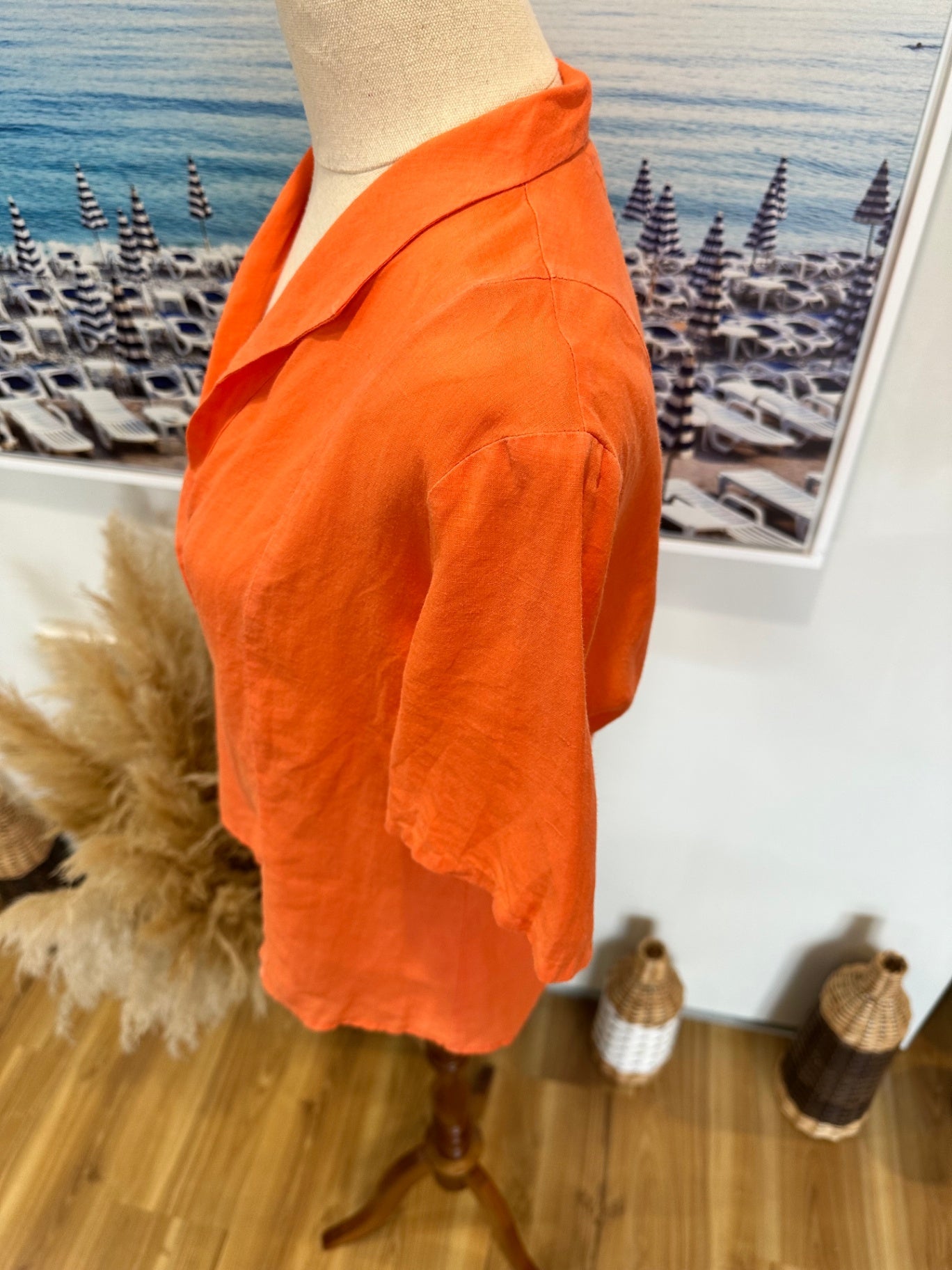 [SALE] Untouched World Orange Linen Shirt Medium 100% Lightweight Casual Top