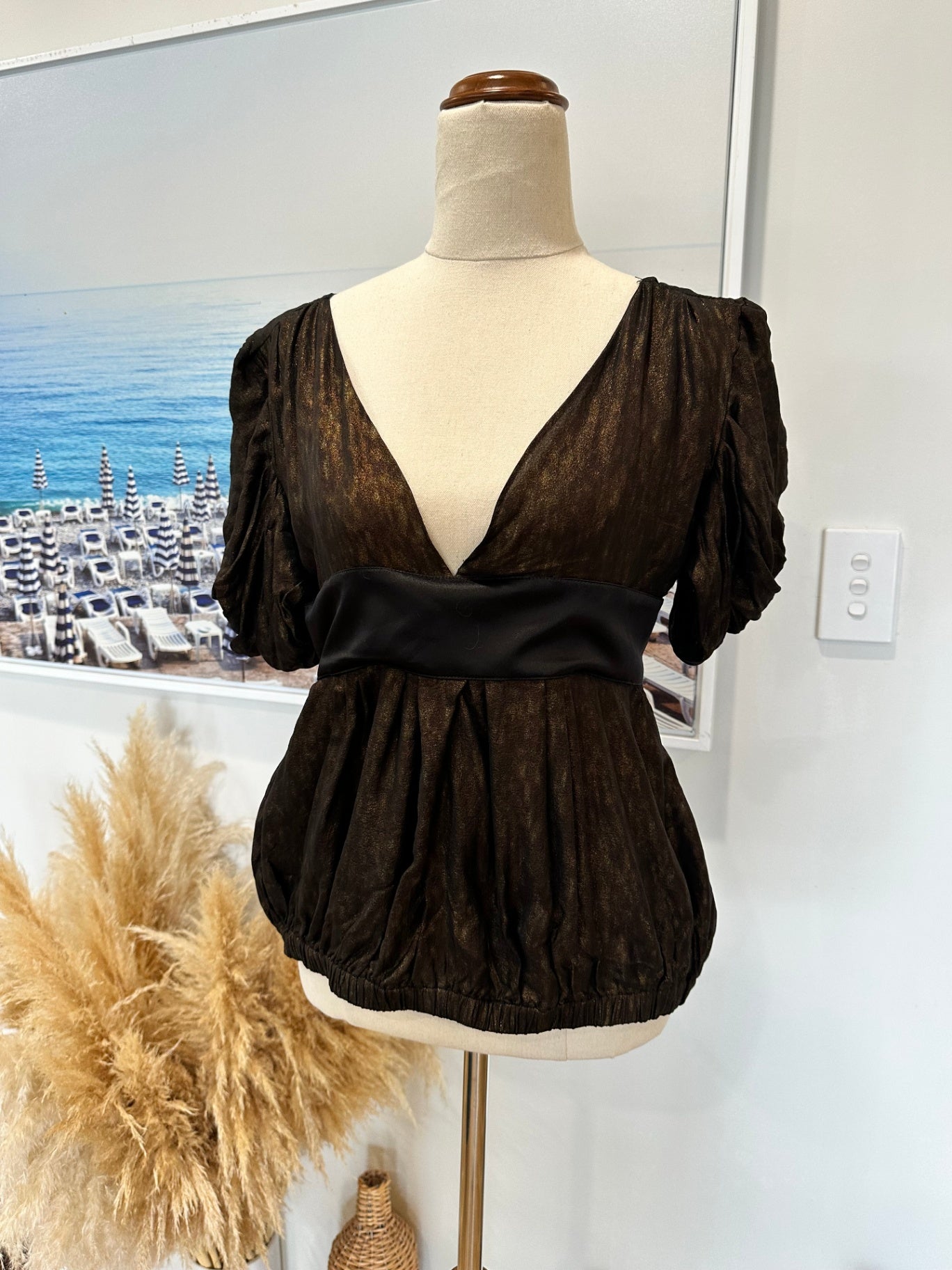 [SALE] Roberto Cavalli Bronze Blouse Luxury Designer Statement Top Size 42