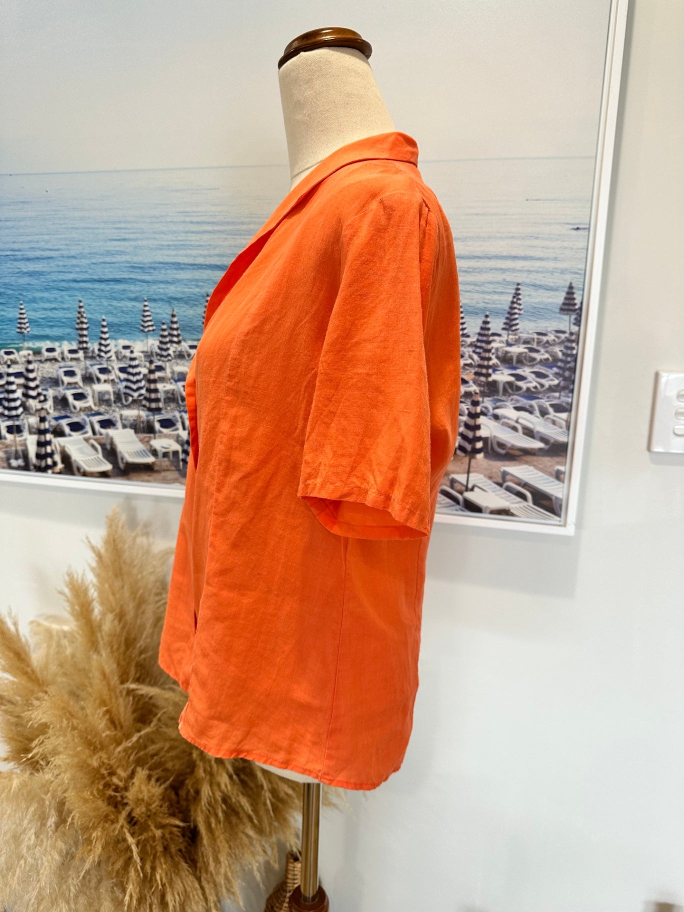 [SALE] Untouched World Orange Linen Shirt Medium 100% Lightweight Casual Top