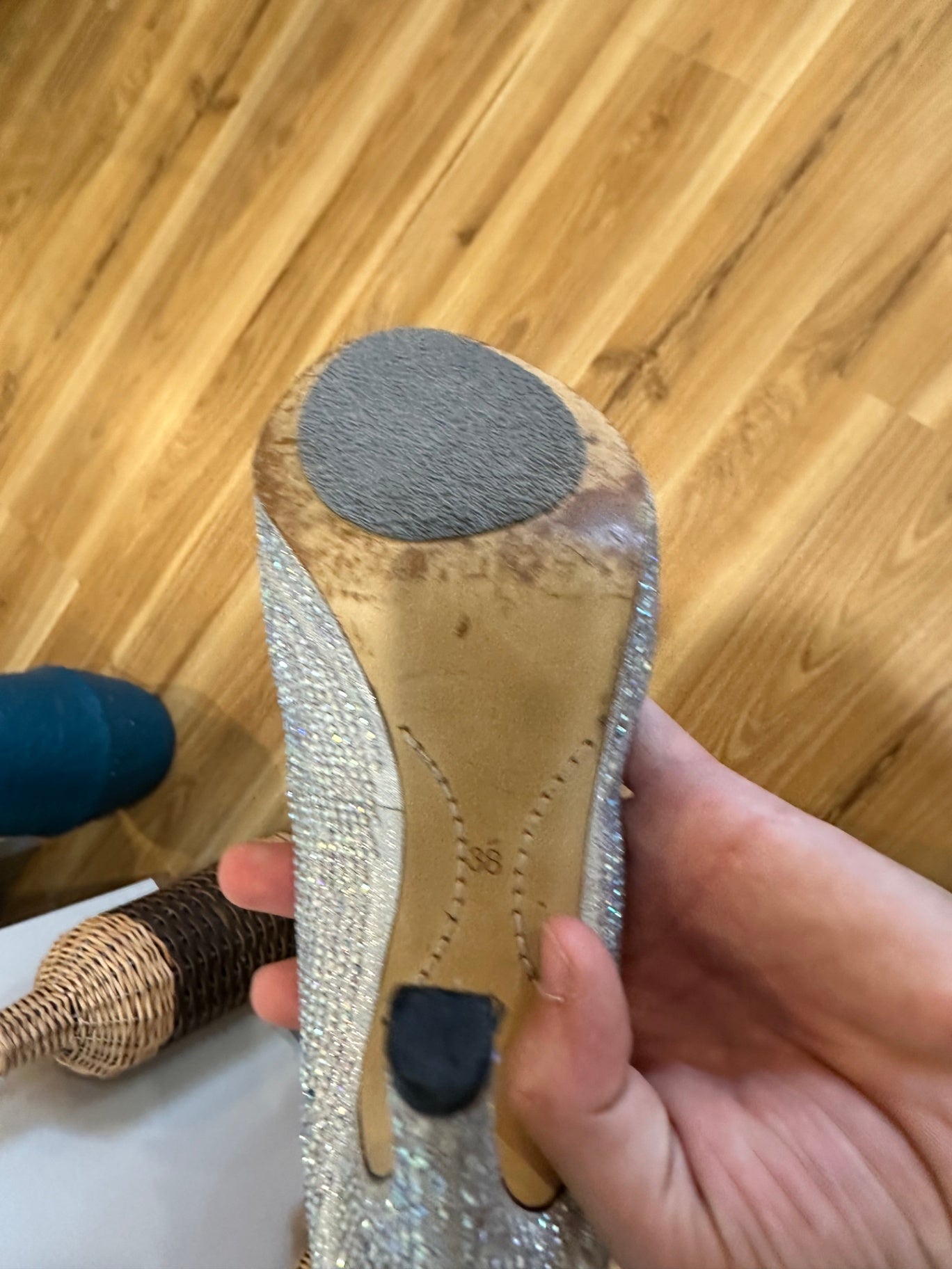 [SALE] Mi Piaci Silver Peep Toe Heels Elegant Designer Footwear Size EU 38