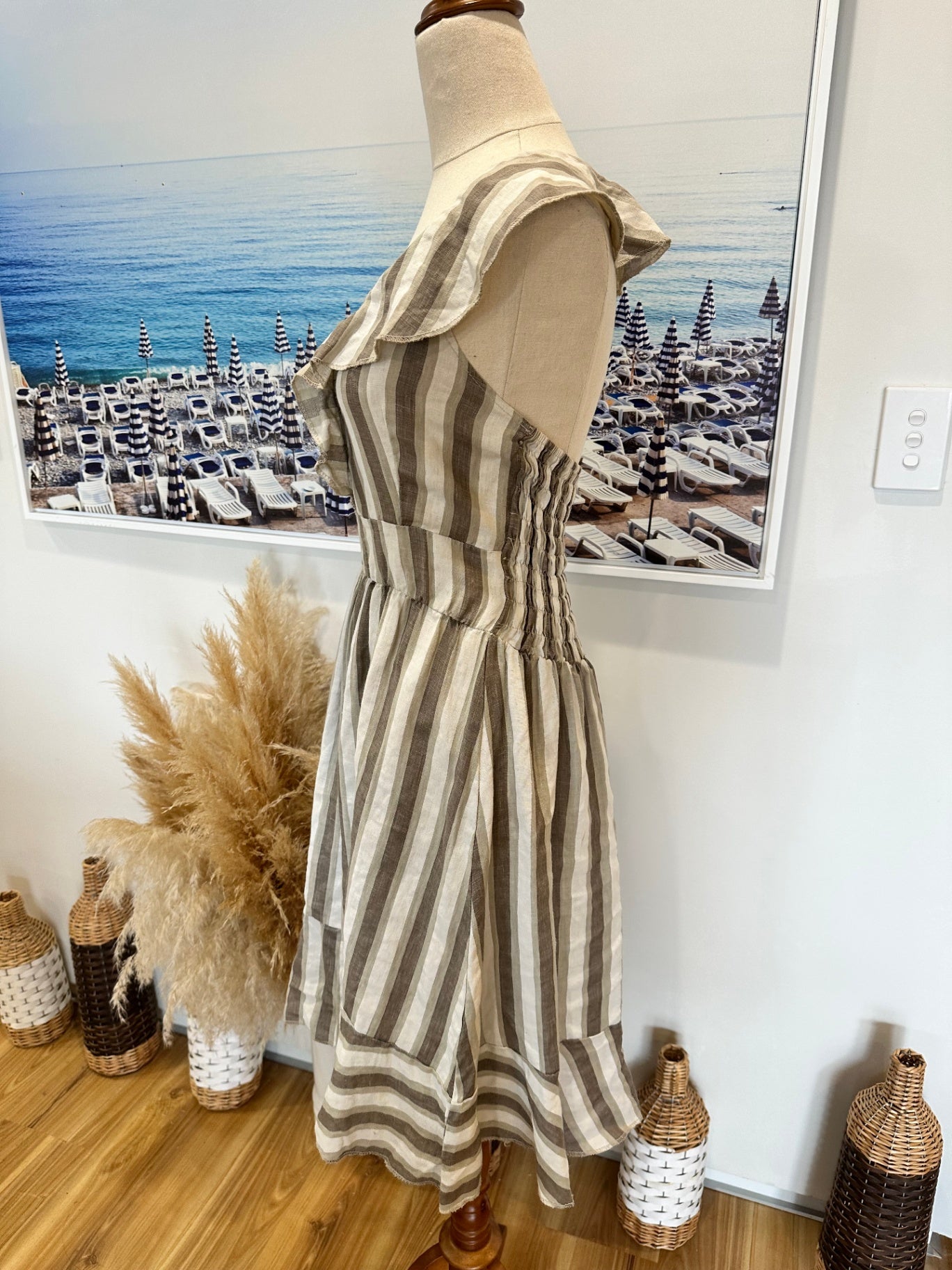 [SALE] Talia Benson 100% Linen Dress Medium Beige Brown Lightweight Summer