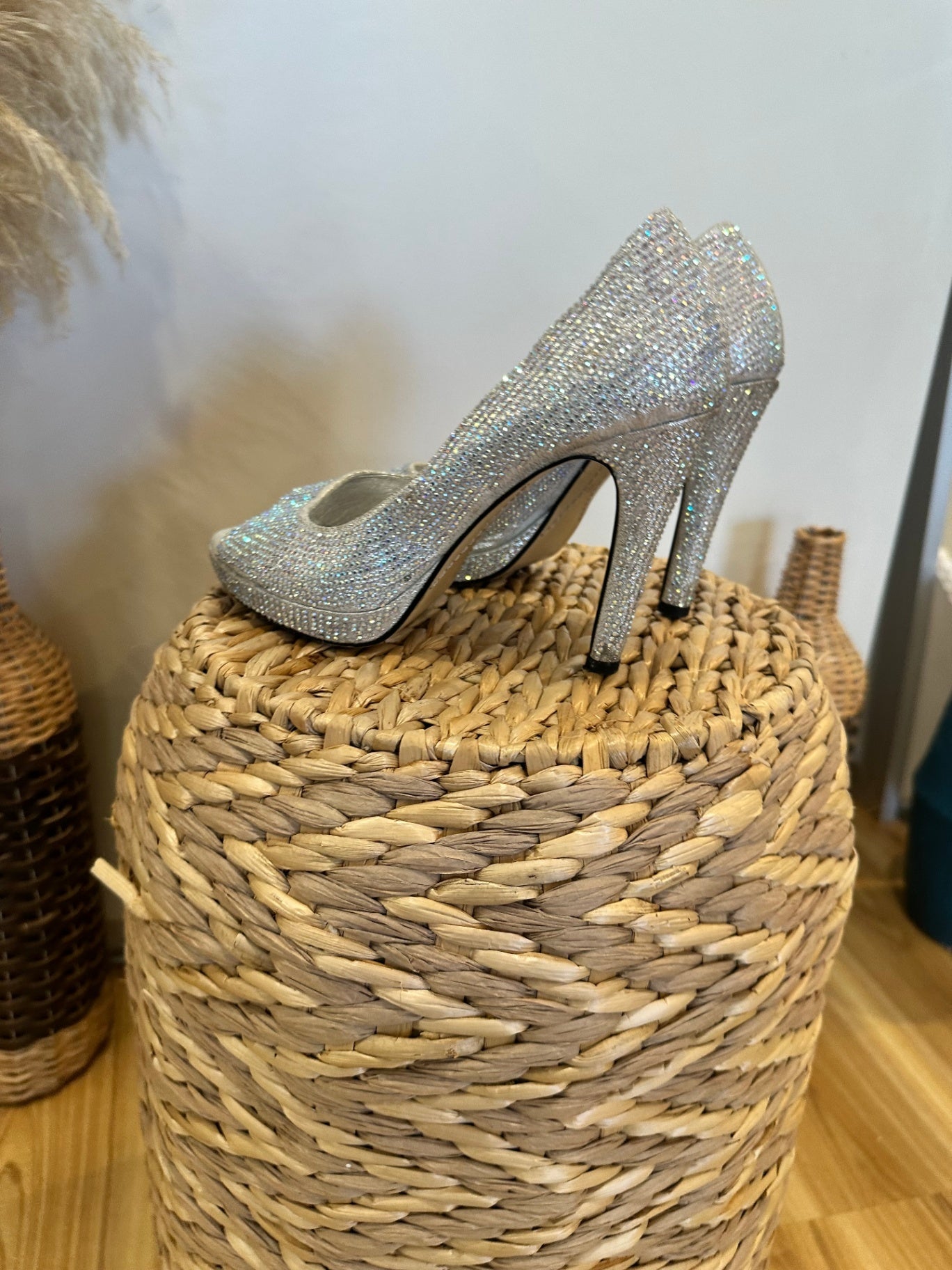 [SALE] Mi Piaci Silver Peep Toe Heels Elegant Designer Footwear Size EU 38