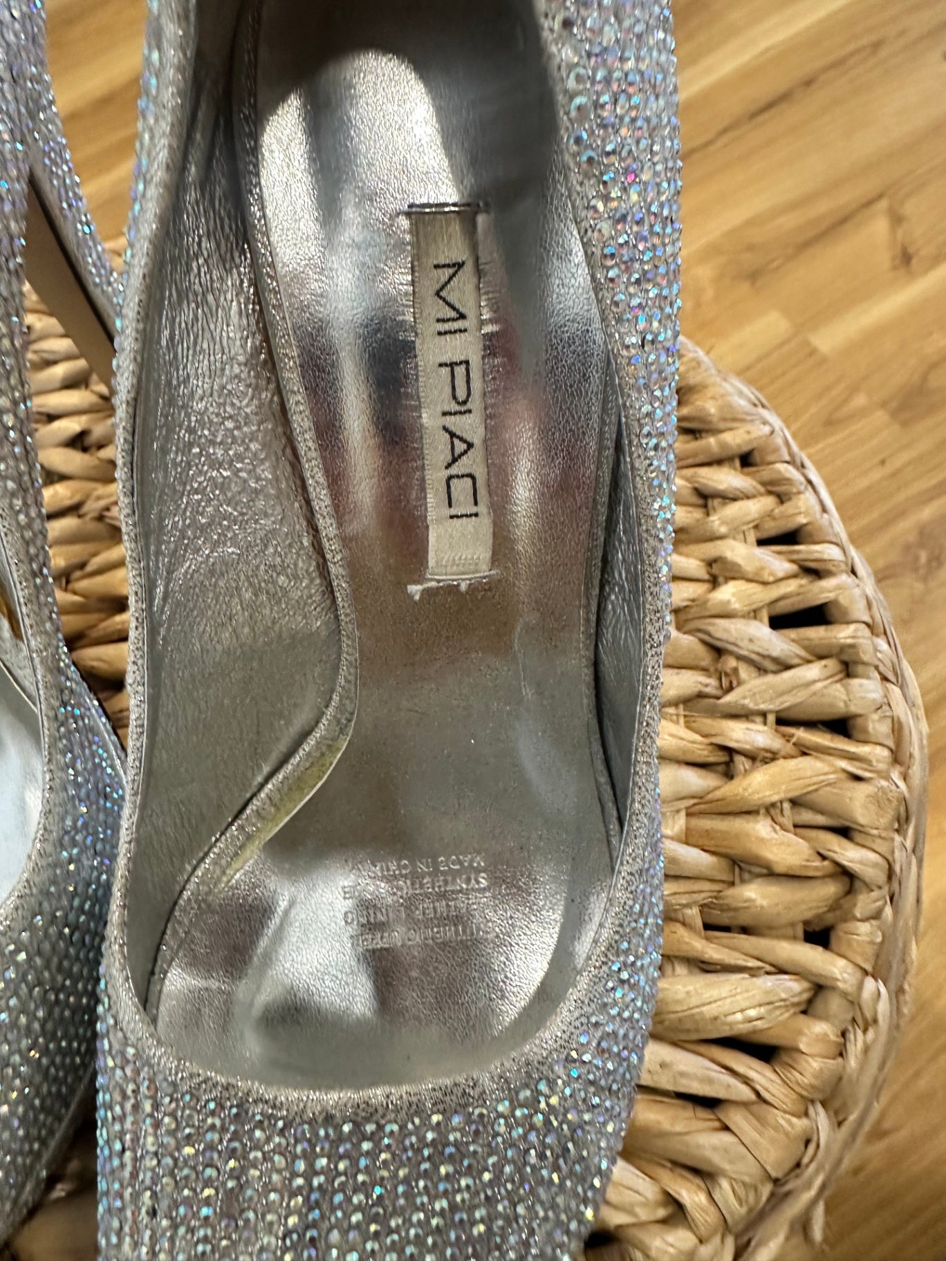 [SALE] Mi Piaci Silver Peep Toe Heels Elegant Designer Footwear Size EU 38