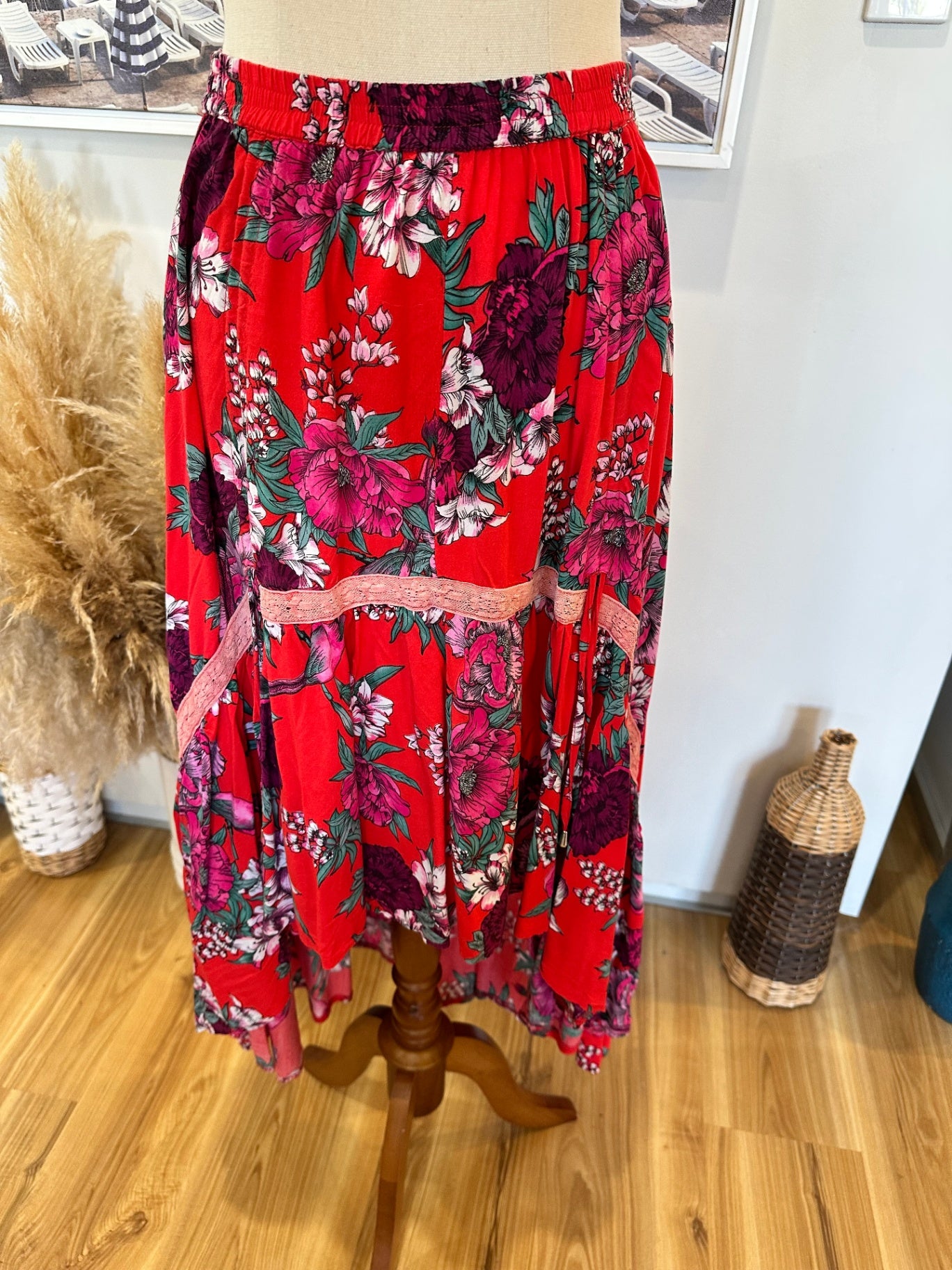 [SALE] Jaase Bohemian Skirt Red Boho Festival Summer Flowing Women’s Skirt XS