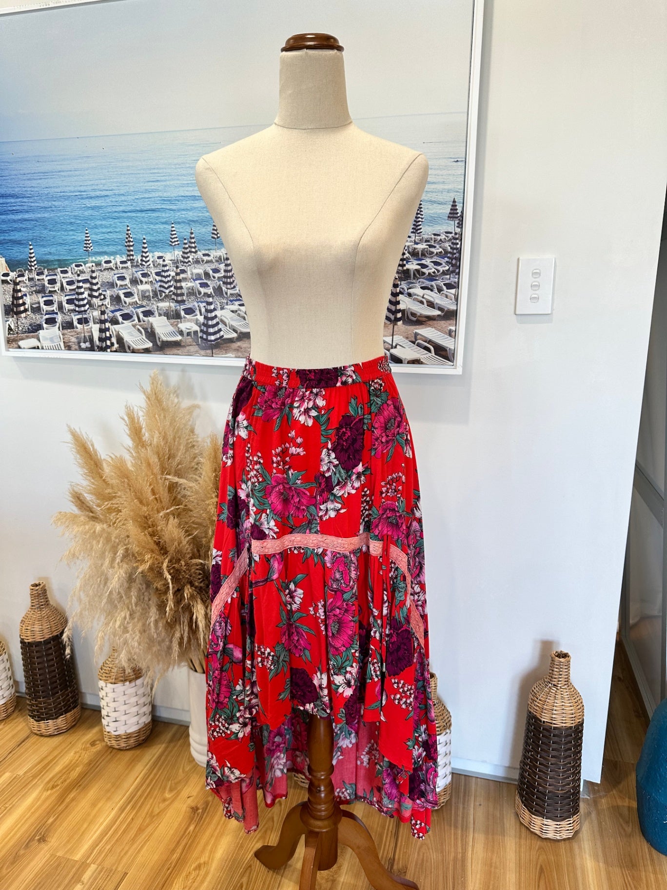 [SALE] Jaase Bohemian Skirt Red Boho Festival Summer Flowing Women’s Skirt XS