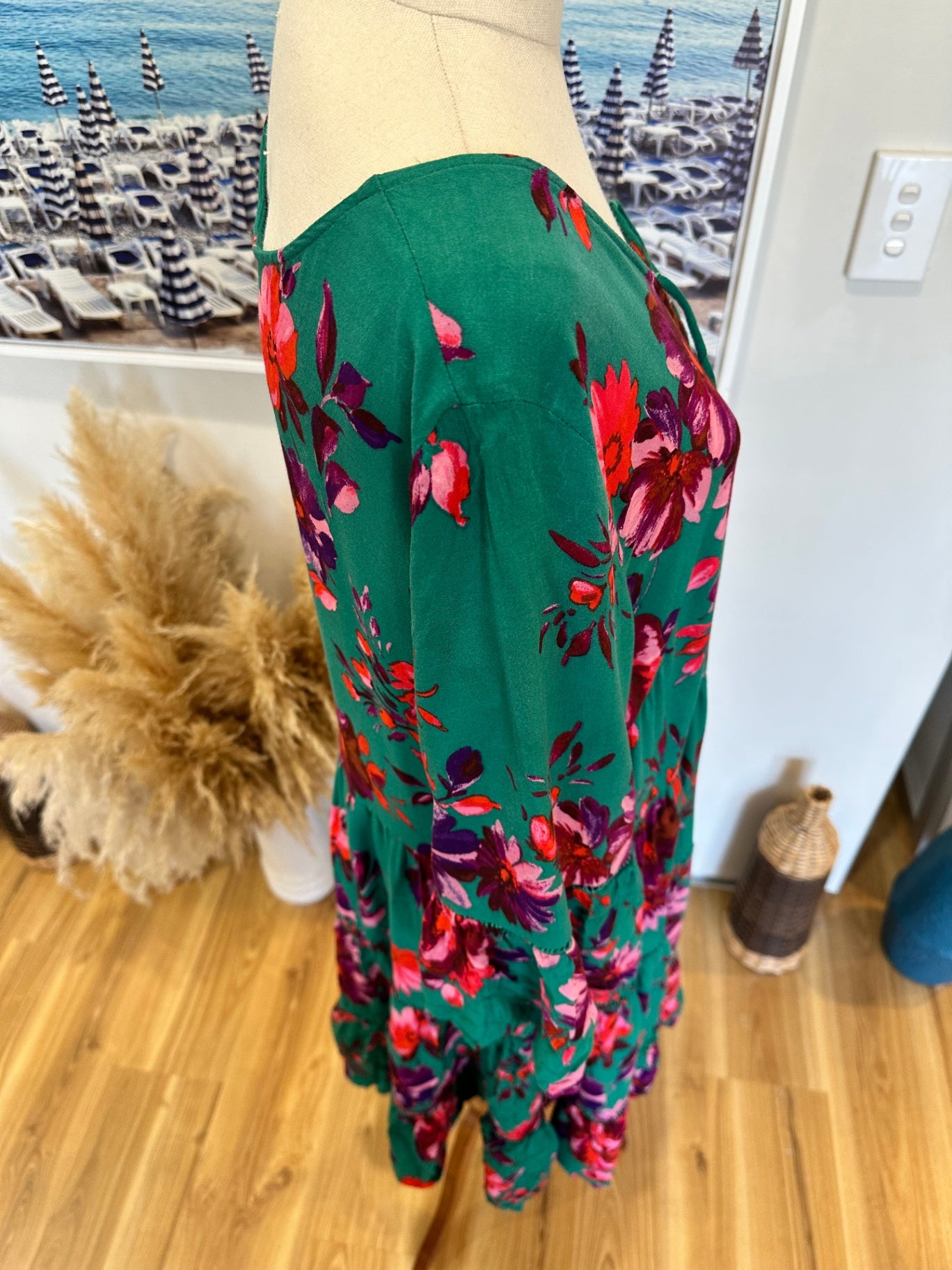 [SALE] Dreamcatcher Bohemian Dress Green Pink Floral Festival Summer Maxi Dress Size 14