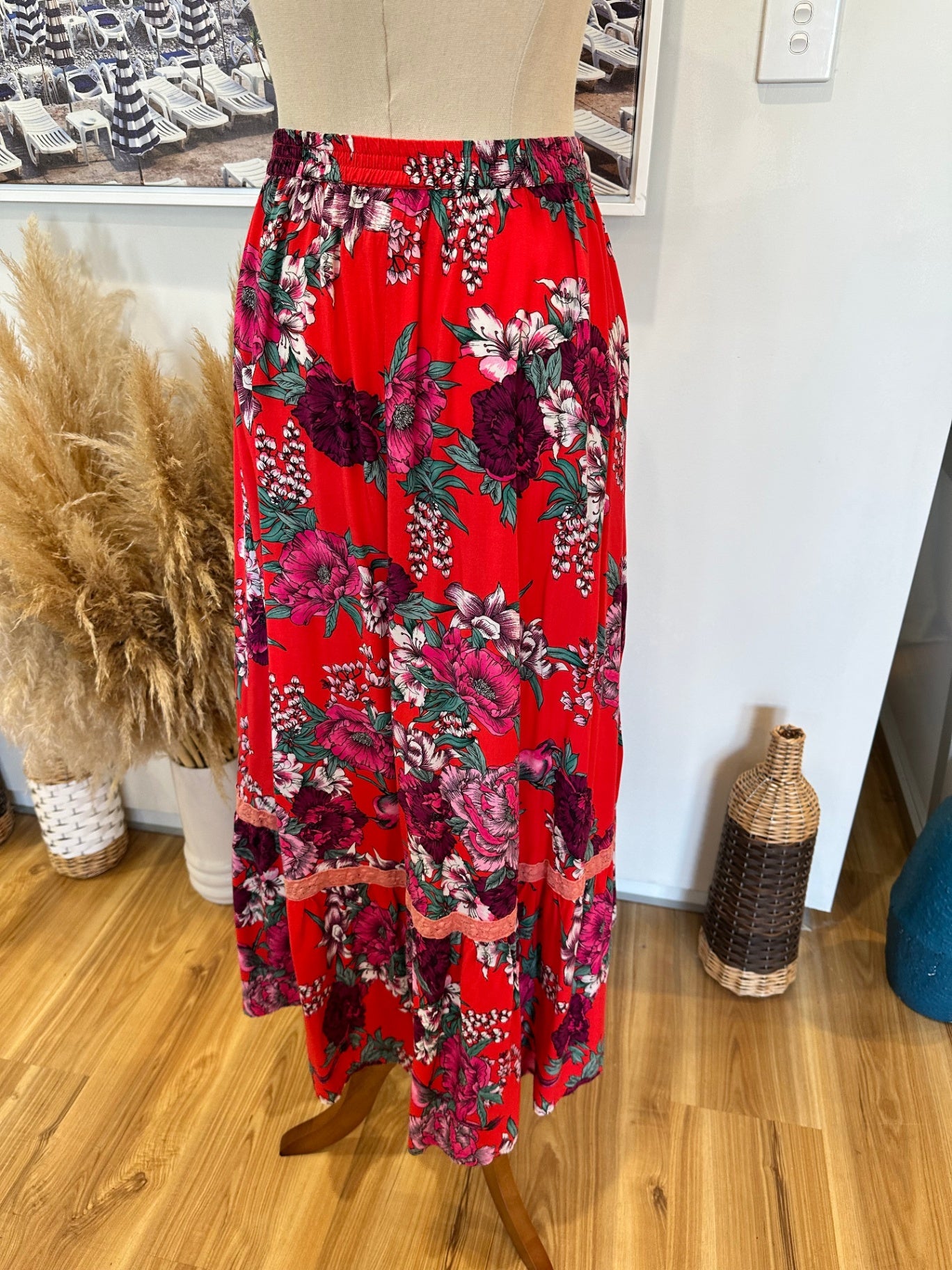 [SALE] Jaase Bohemian Skirt Red Boho Festival Summer Flowing Women’s Skirt XS