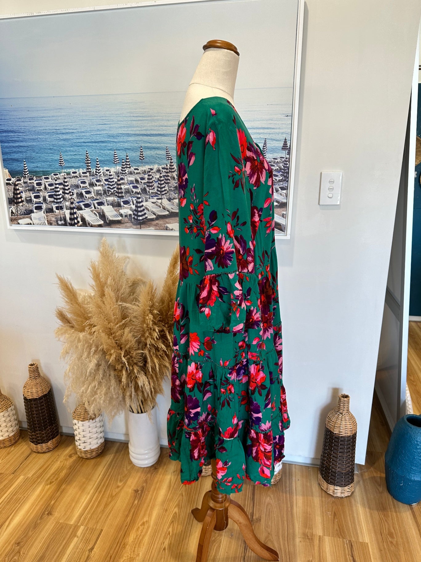 [SALE] Dreamcatcher Bohemian Dress Green Pink Floral Festival Summer Maxi Dress Size 14