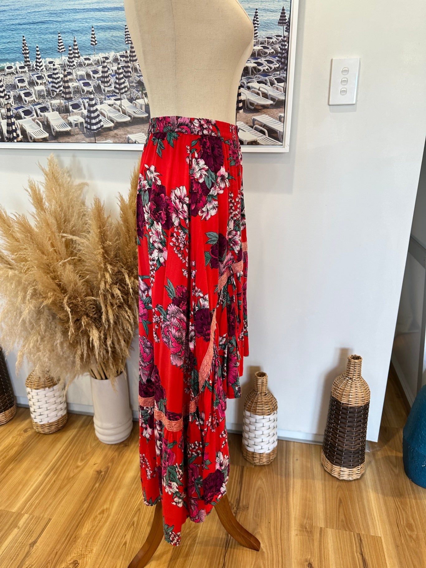 [SALE] Jaase Bohemian Skirt Red Boho Festival Summer Flowing Women’s Skirt XS
