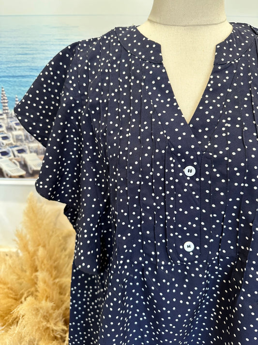 [SALE] Blouse - Large - Navy Blue w Dots