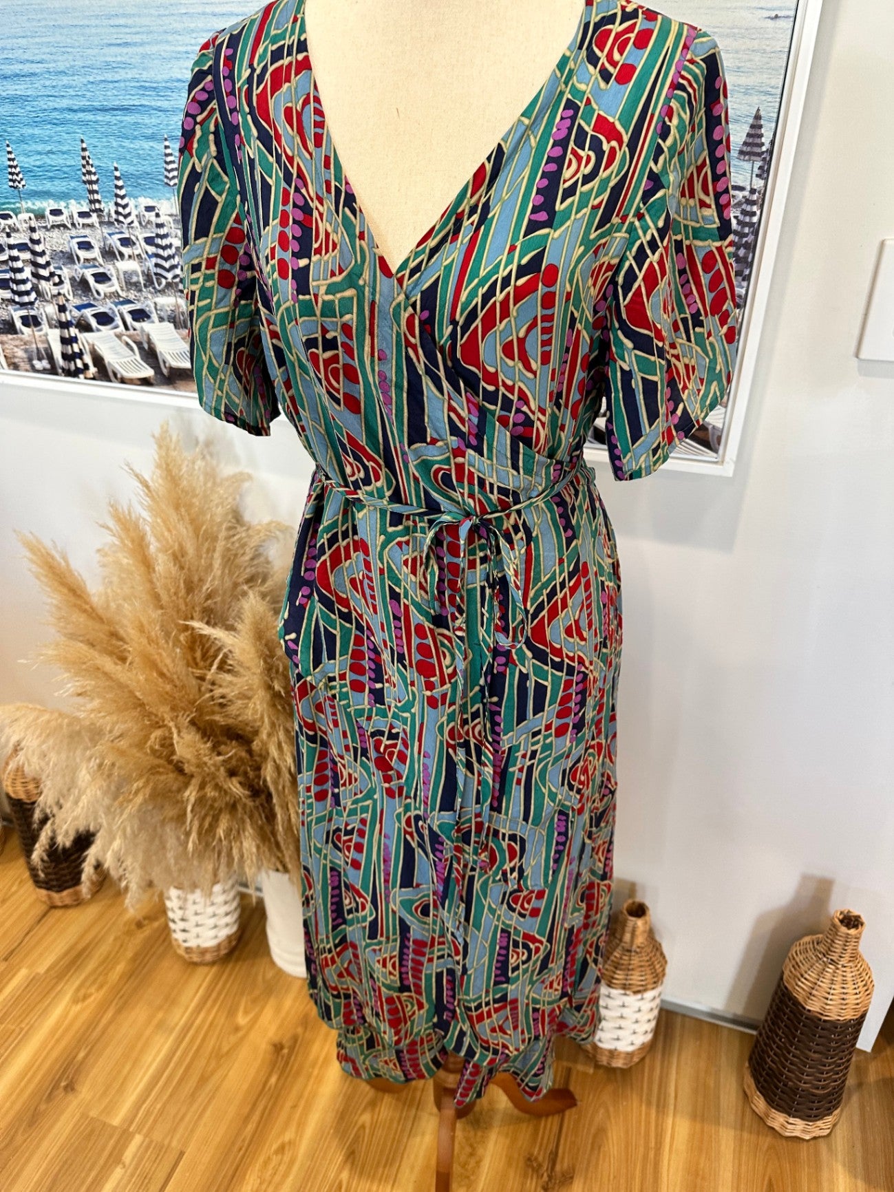 [SALE] Wrap Dress - Size 10 - Blue Tones