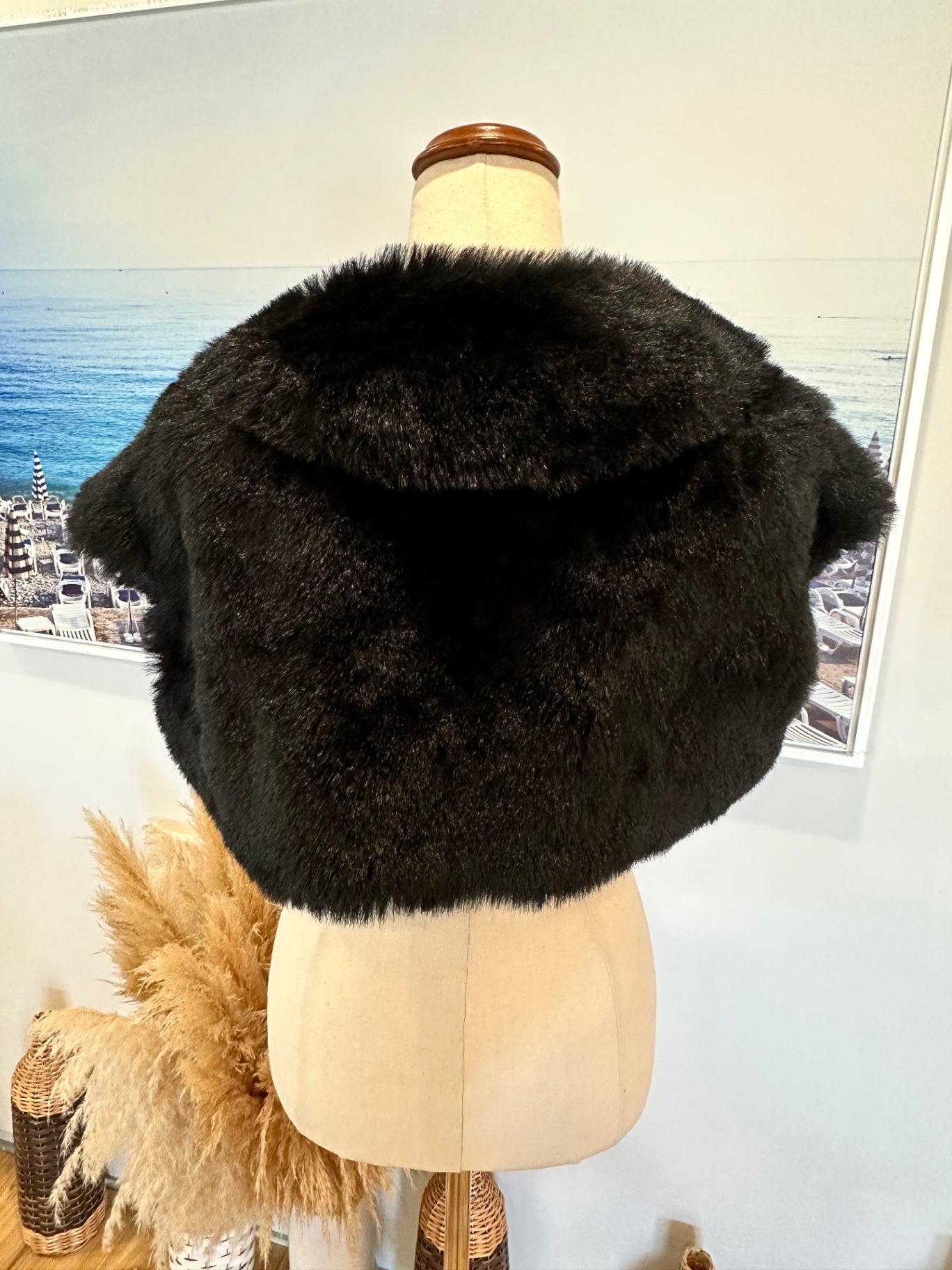 [SALE] Faux Fur Black Shrug Women Stylish Elegant Warm Party Wear Small