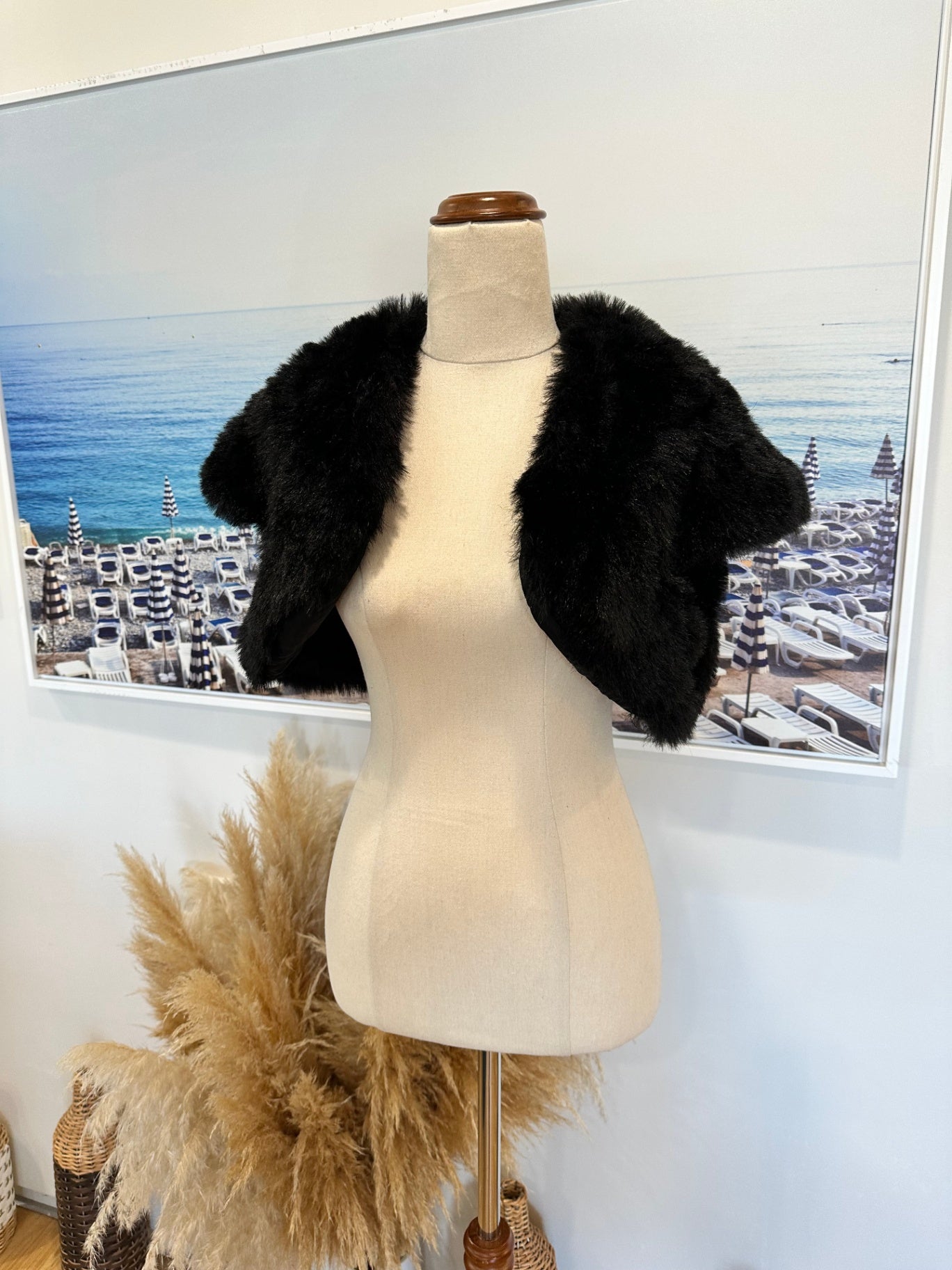 [SALE] Faux Fur Black Shrug Women Stylish Elegant Warm Party Wear Small