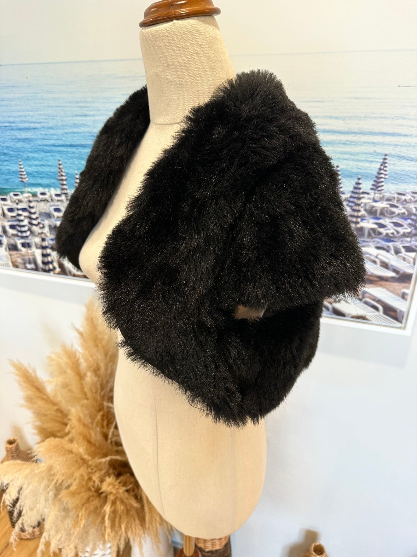 [SALE] Faux Fur Black Shrug Women Stylish Elegant Warm Party Wear Small