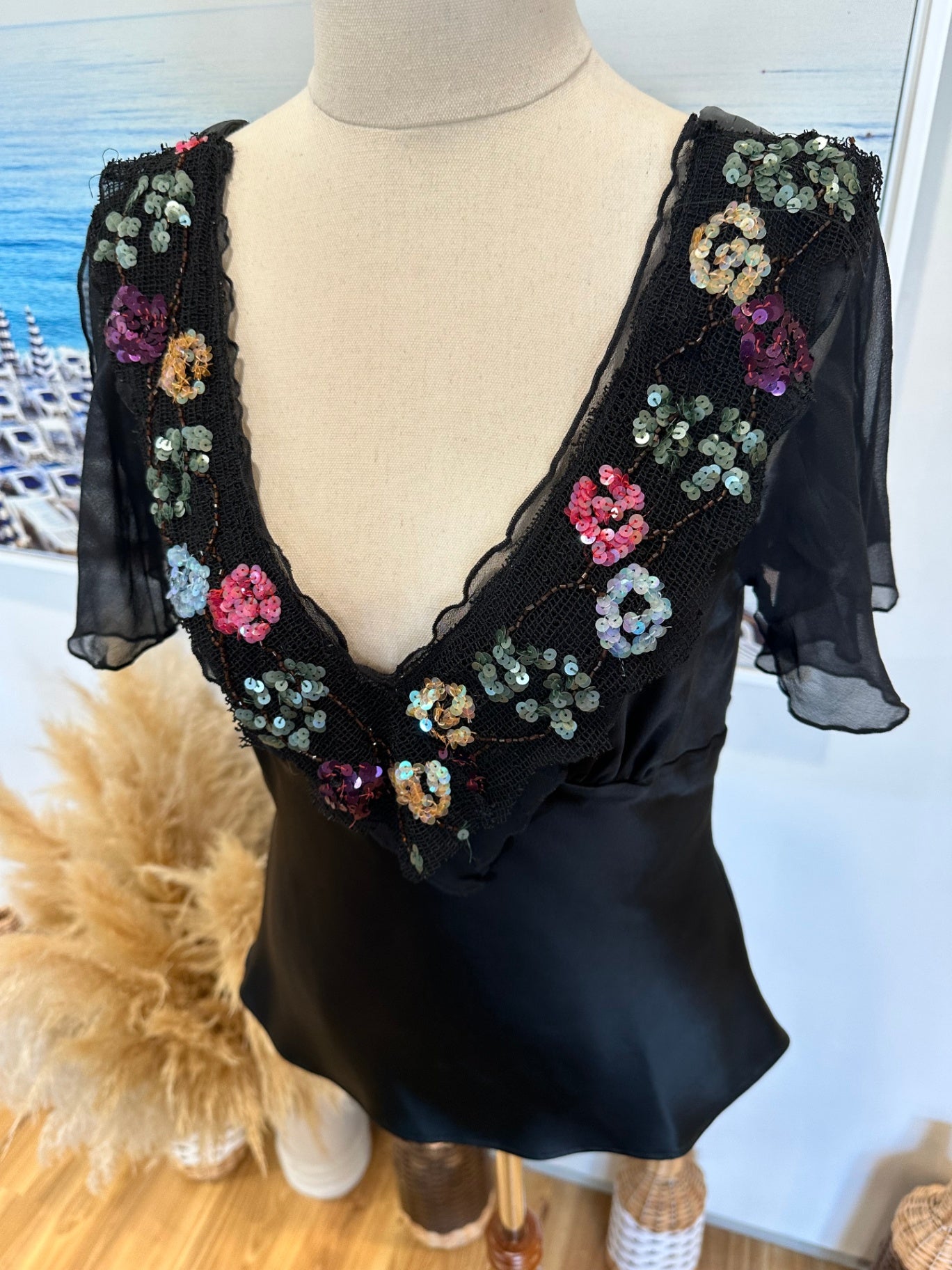 [SALE] Keith Matheson Top - Size 10 - Black w Sequin Embroidery