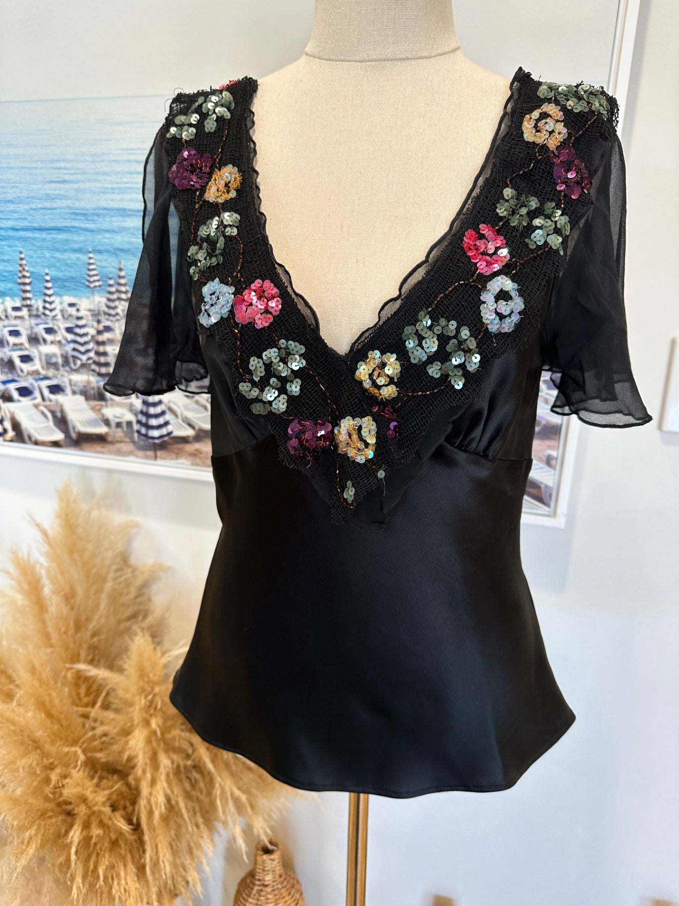 [SALE] Keith Matheson Top - Size 10 - Black w Sequin Embroidery