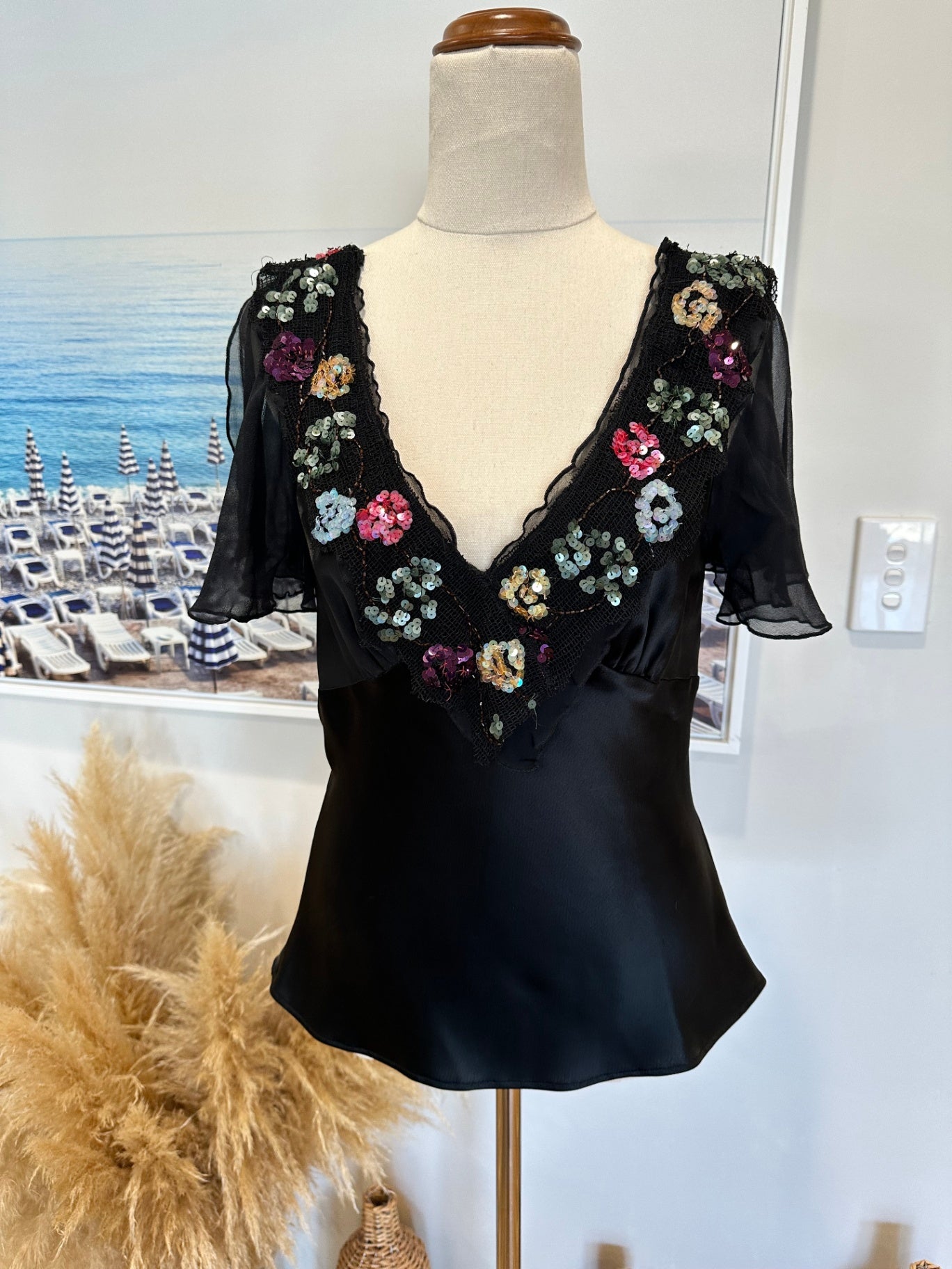 [SALE] Keith Matheson Top - Size 10 - Black w Sequin Embroidery