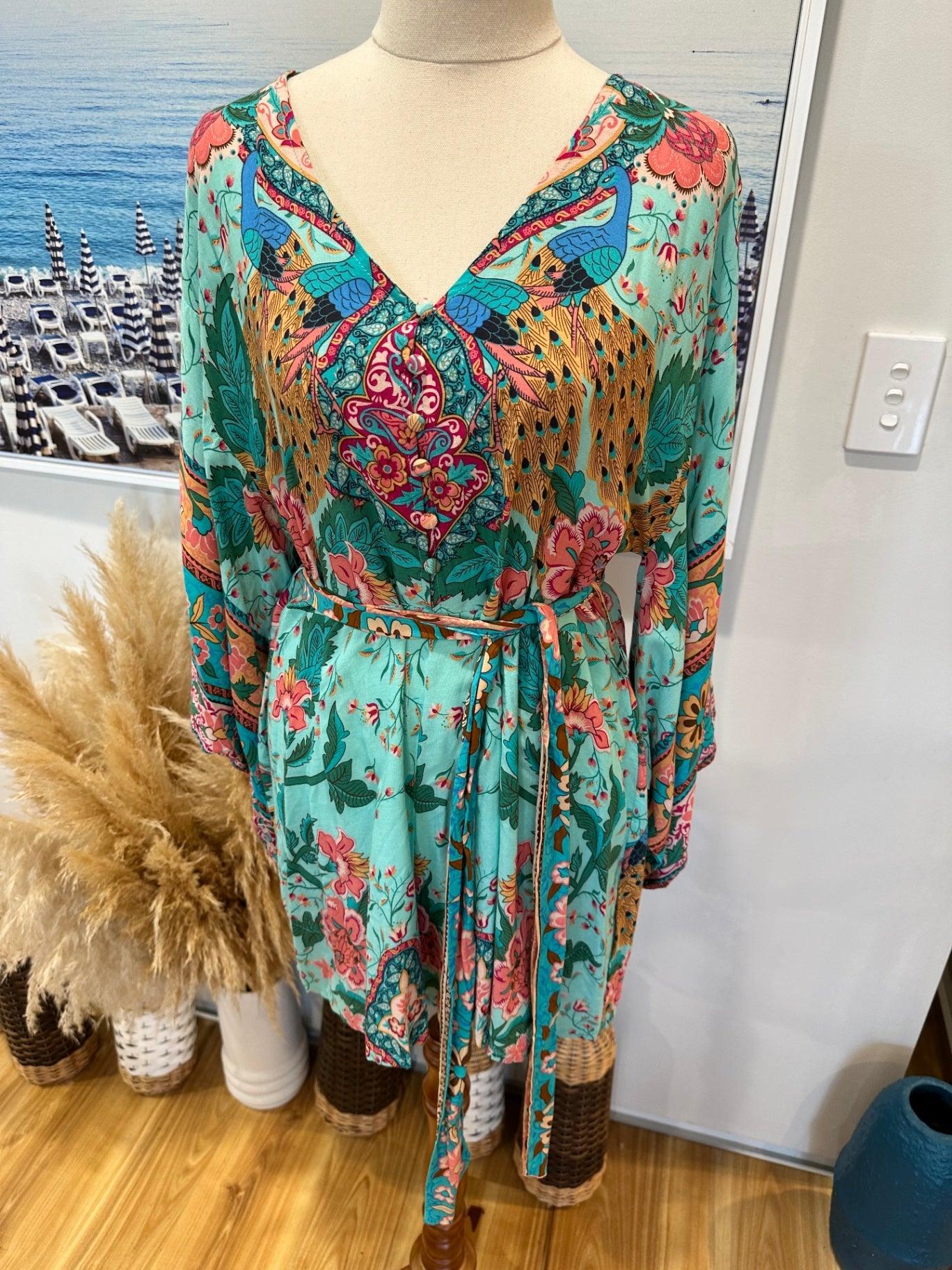 Tomoko - Bohemian Jumpsuit Small Turquoise