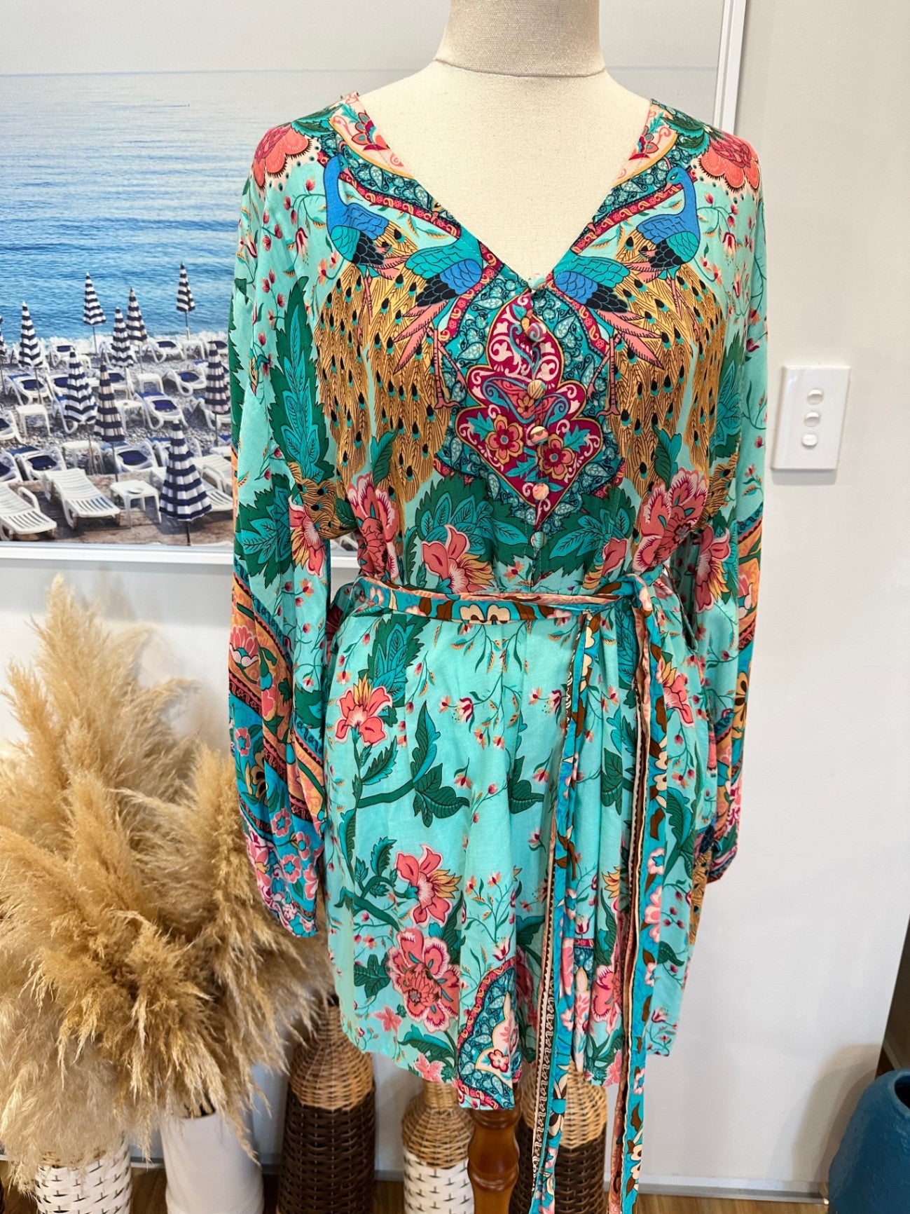 Tomoko - Bohemian Jumpsuit Small Turquoise
