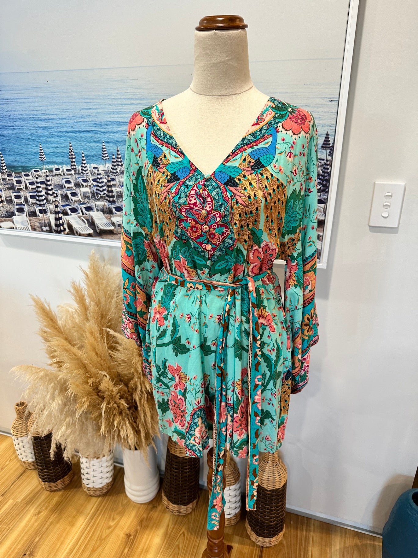 Tomoko - Bohemian Jumpsuit Small Turquoise