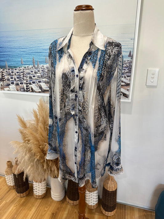 [SALE] Nuovi Sarti Shirt Large Cream / Blue