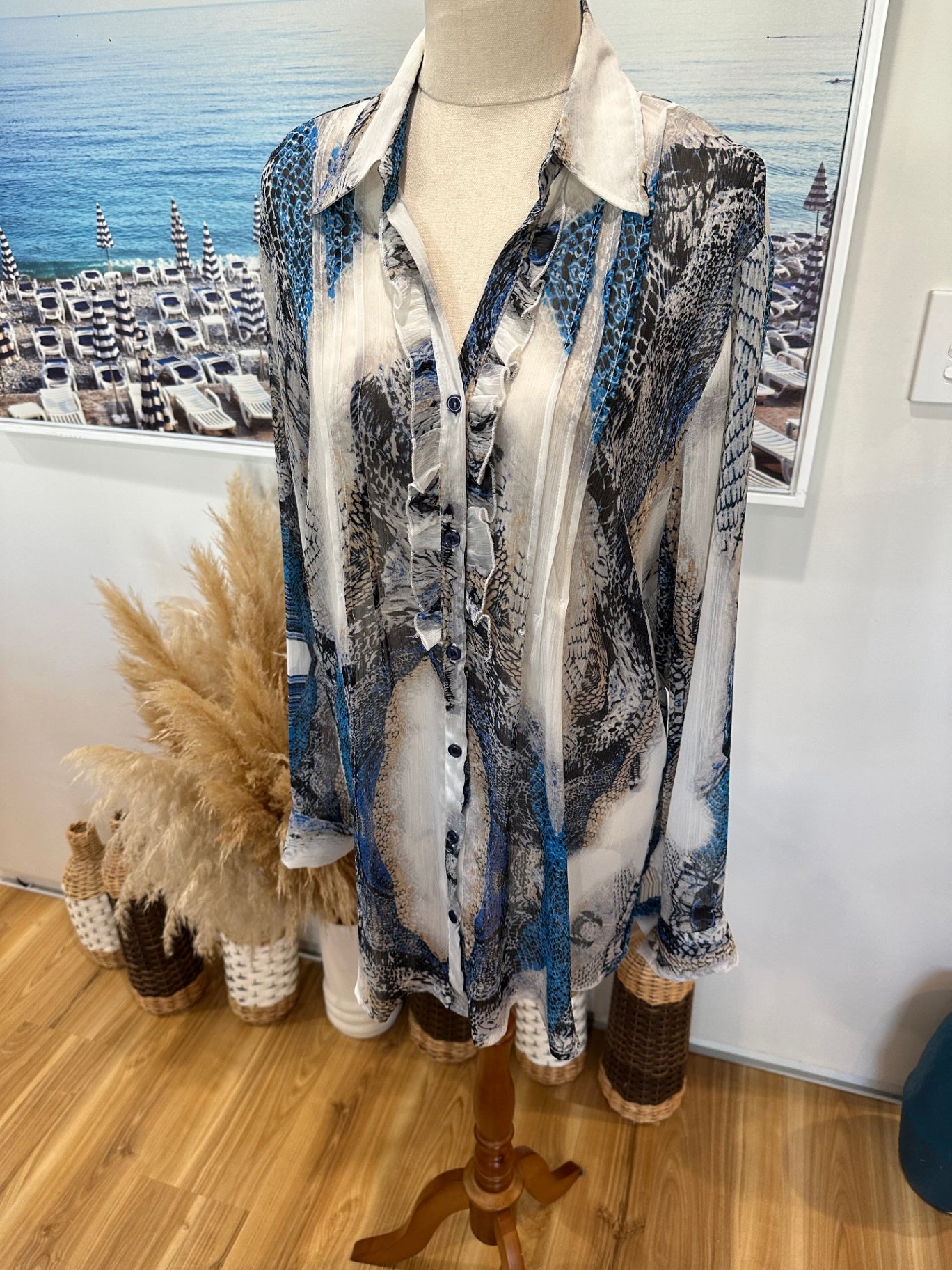 [SALE] Nuovi Sarti Shirt Large Cream / Blue