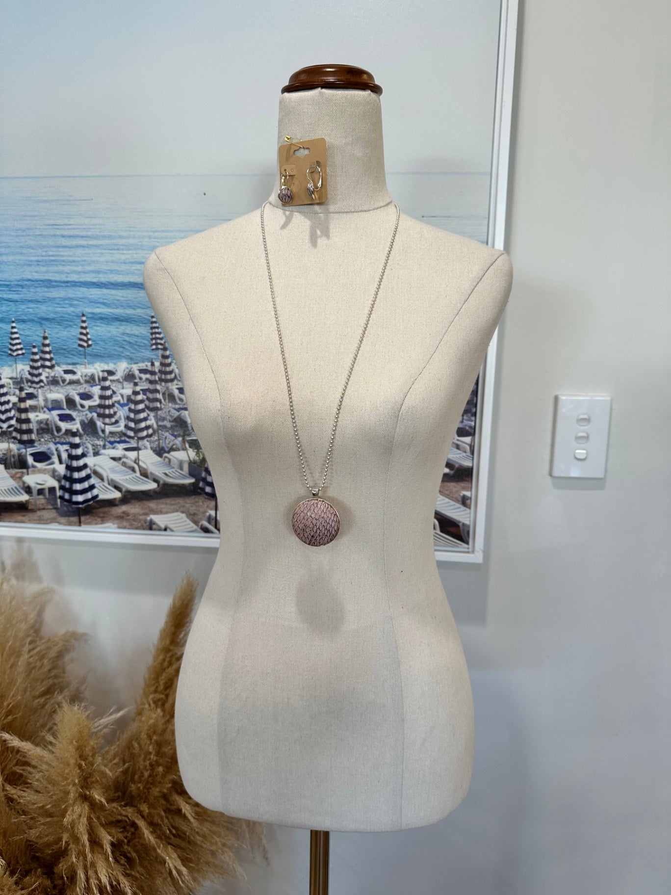 [SALE] Earrings and Necklace set Pink Animal Print and Silver