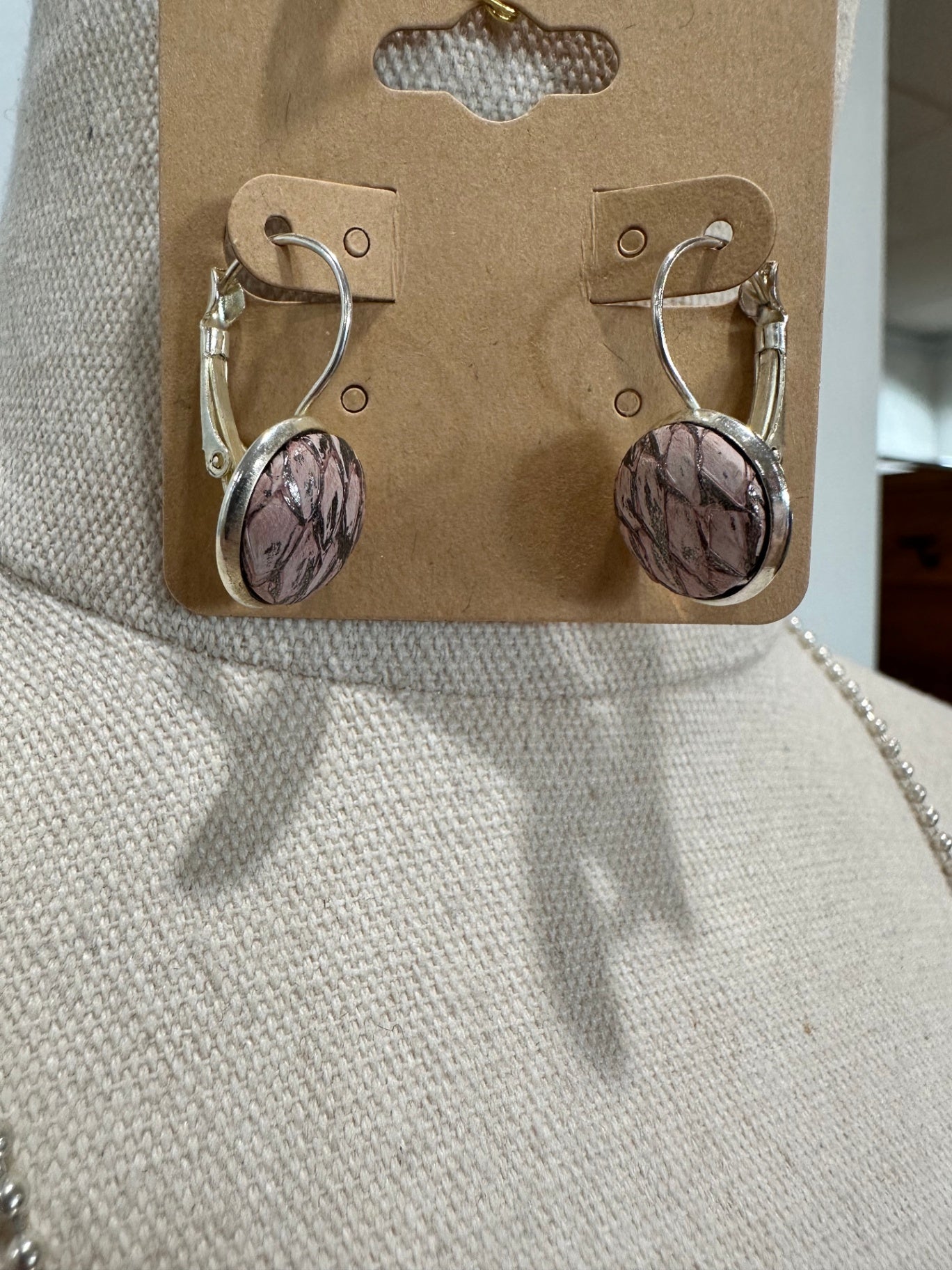 [SALE] Earrings and Necklace set Pink Animal Print and Silver