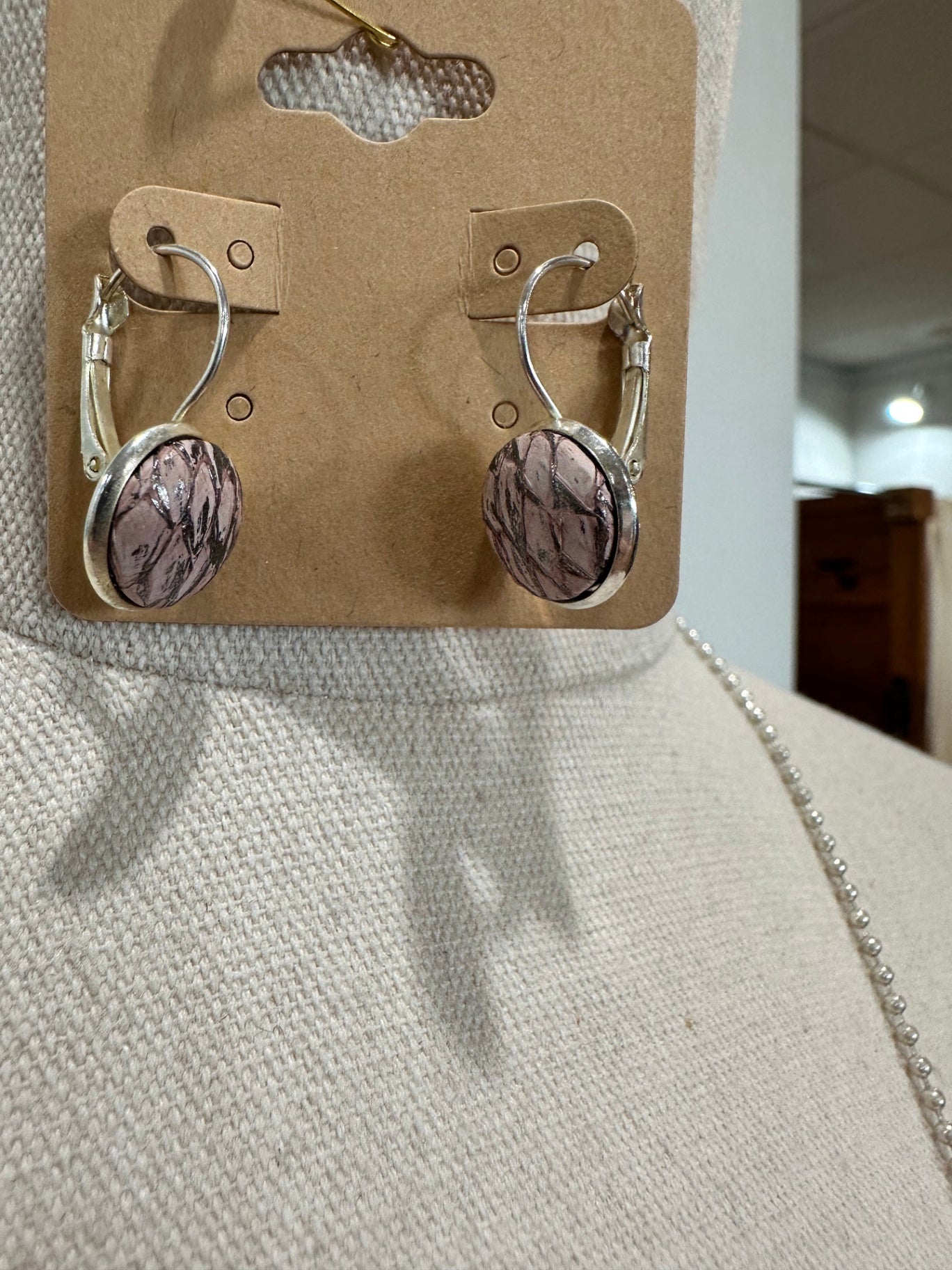 [SALE] Earrings and Necklace set Pink Animal Print and Silver