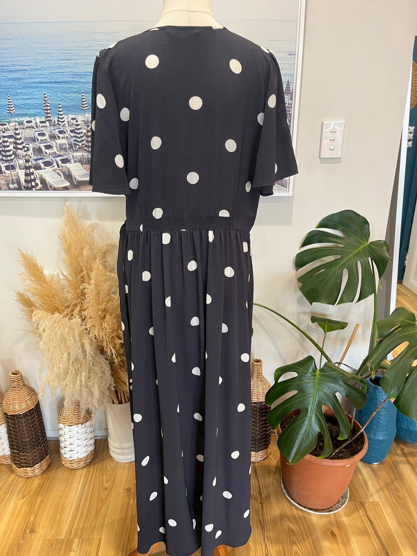 [SALE] Whistle Dress Navy blue with white polka dots