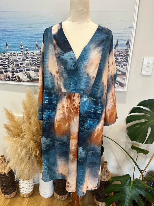 [SALE] David Jones Dress 16 Multicolor (blue, beige, brown)