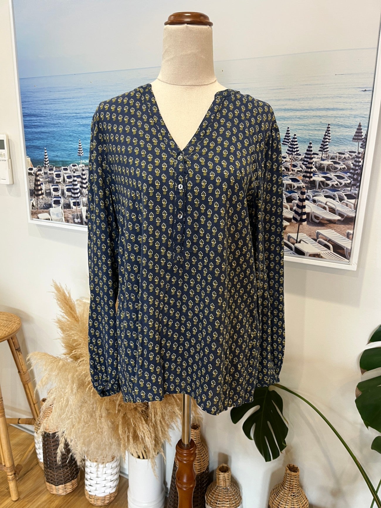 [SALE] Esprit Shirt 12 Navy blue with yellow and white pattern
