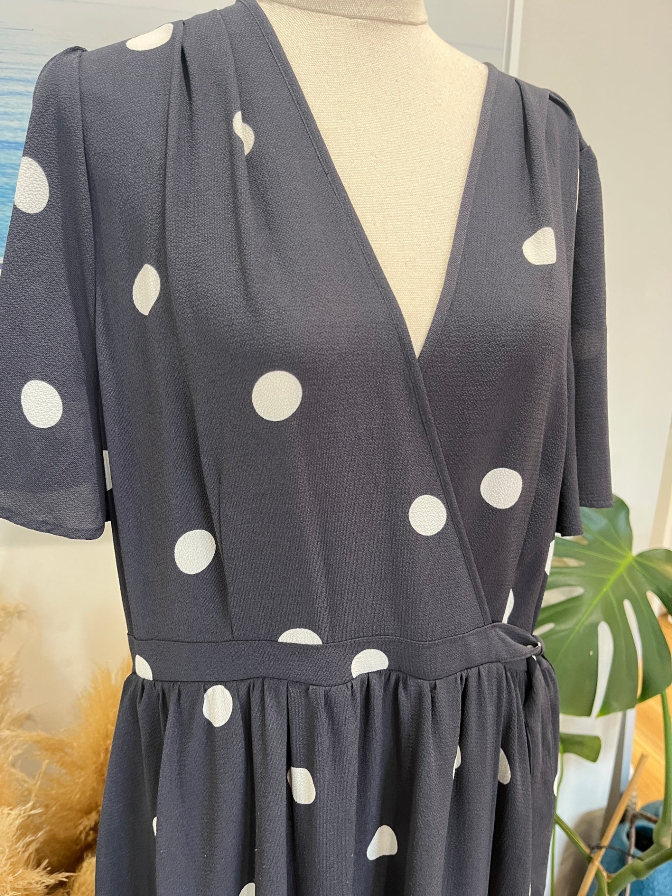 [SALE] Whistle Dress Navy blue with white polka dots