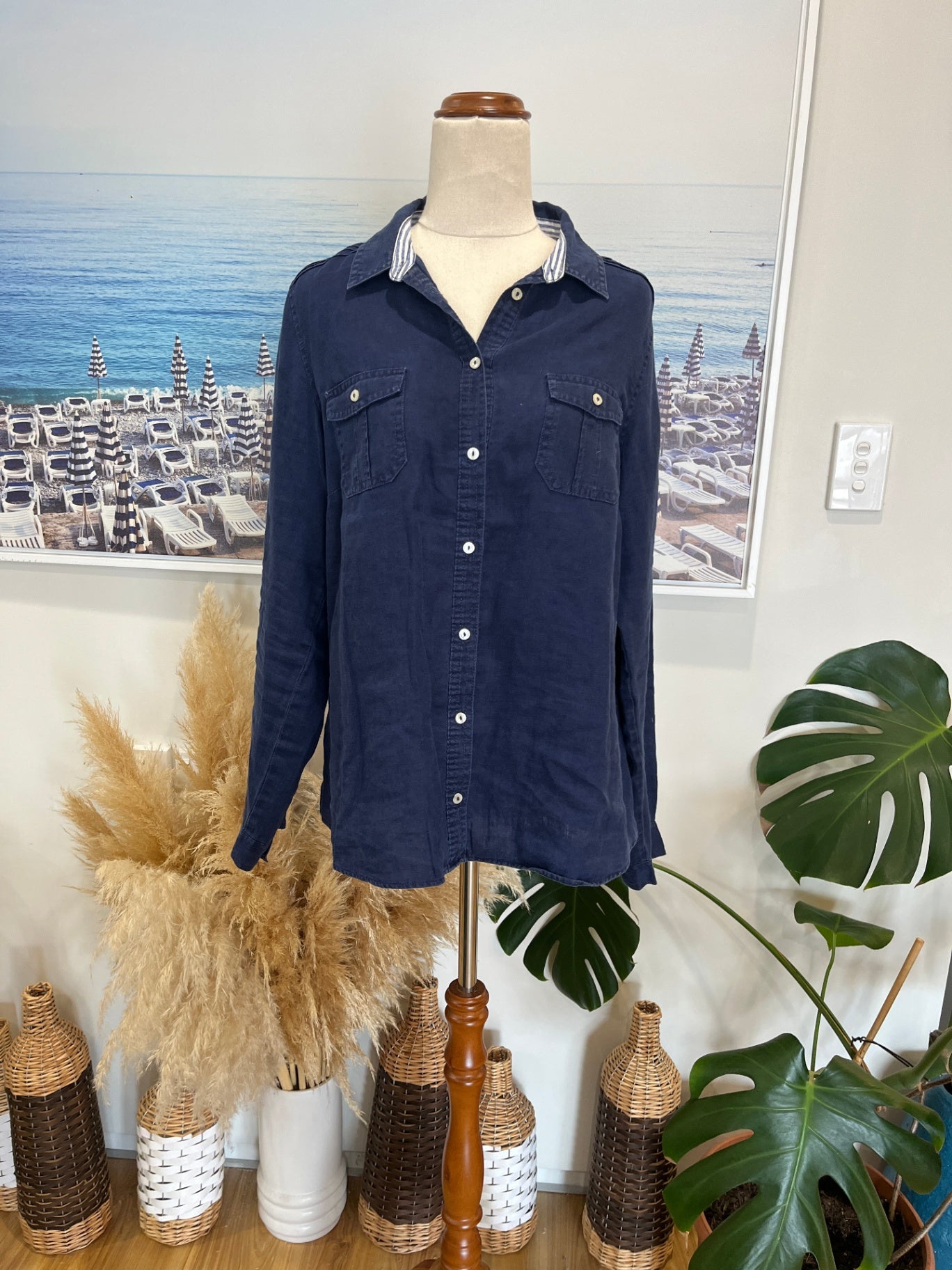 [SALE] Love Linen Shirt L Dark Blue