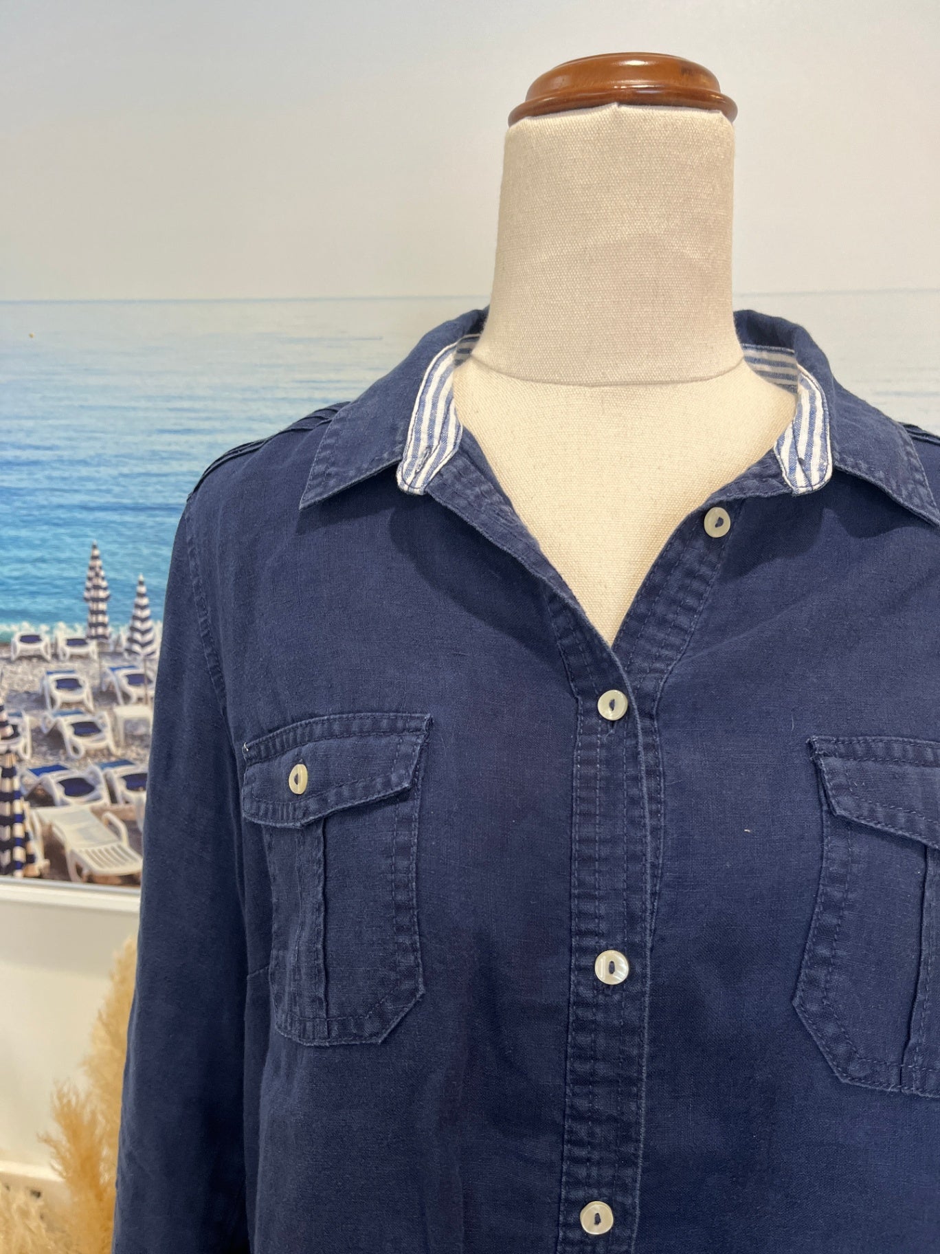[SALE] Love Linen Shirt L Dark Blue