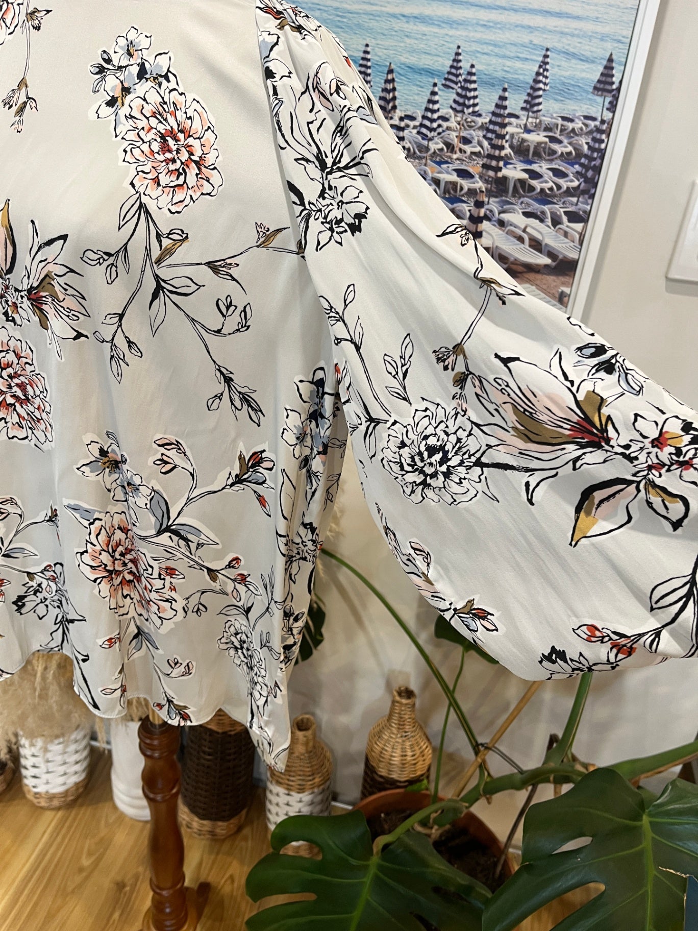 Witchery Blouse Geranium (light pink and black pattern on a white background)