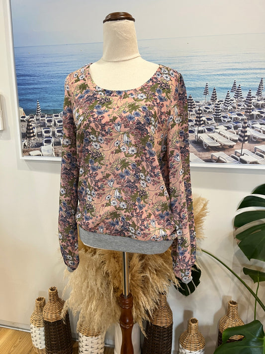 [SALE] KETZ-KE Women's Top Blouse 8 Pink with multicolor floral pattern