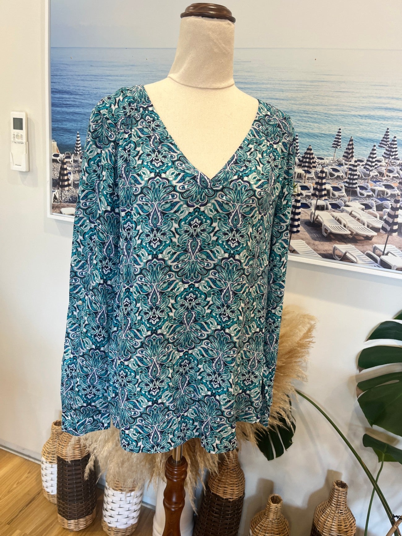 Just Jeans Blouse Blue/Green Paisley Size 10