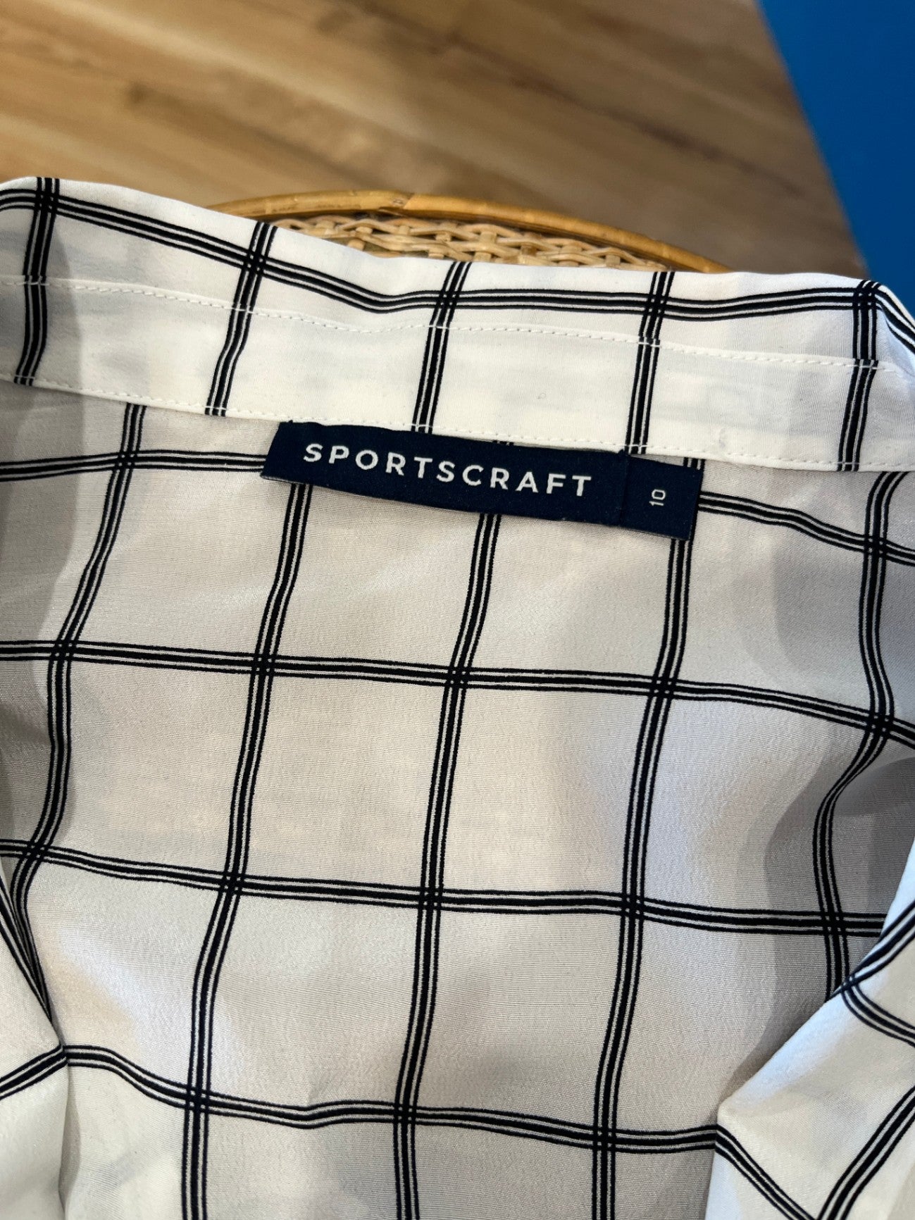 SPORTSCRAFT Shirt White with Black Checkered Pattern Size 10