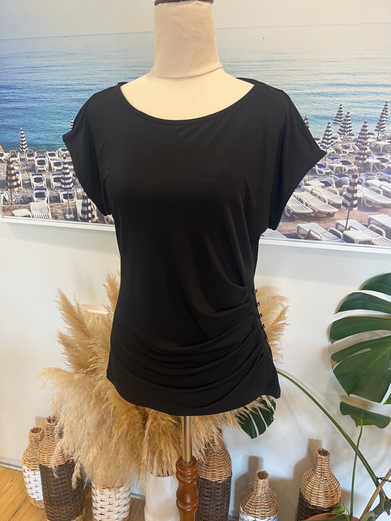 Wallis Top Black with Hip Detailing Size 12