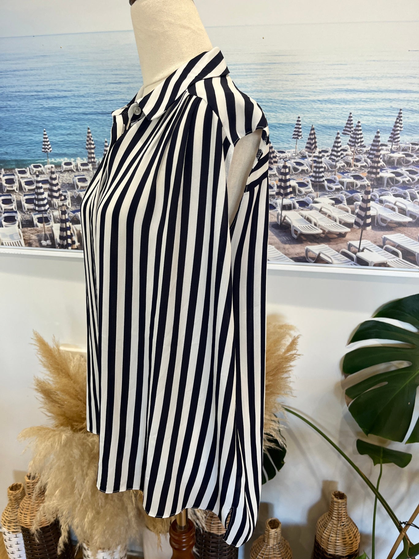 Dorothy Perkins Blouse 12 Navy blue and white