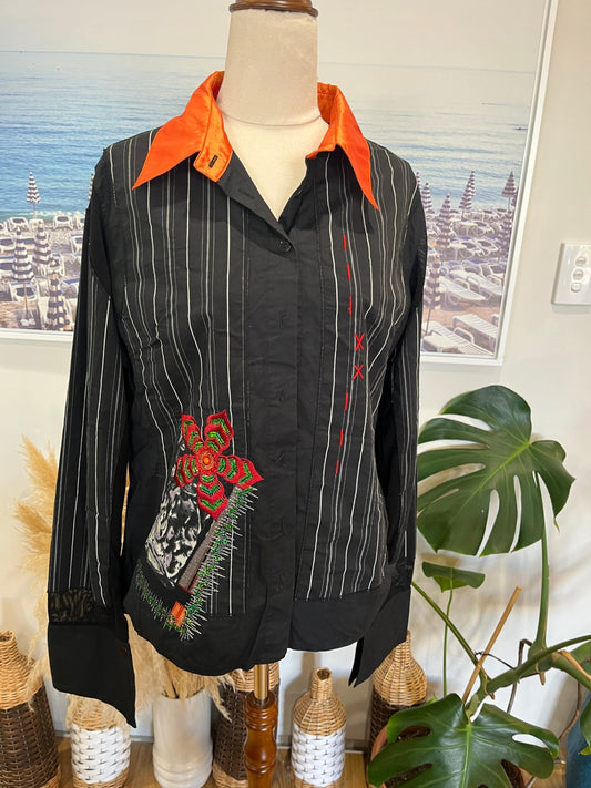 [SALE] Didier Parakian Shirt Black with Orange Collar