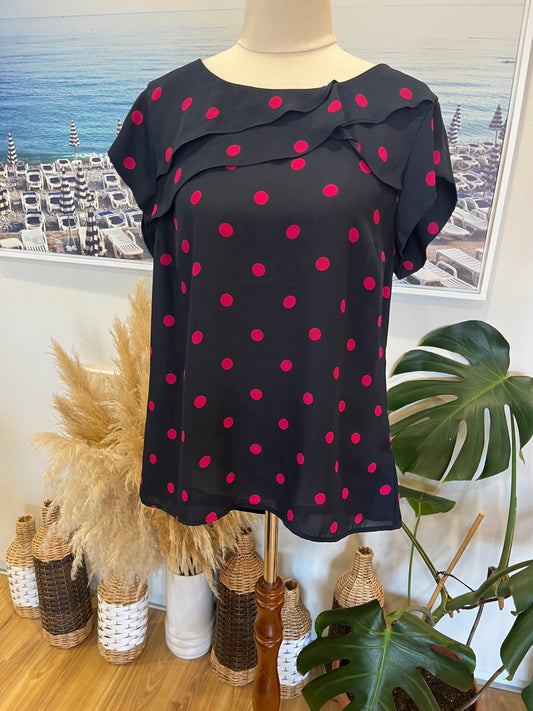 [SALE] Jacquie Blouse Navy blue with Pink Polka Dots Size 12
