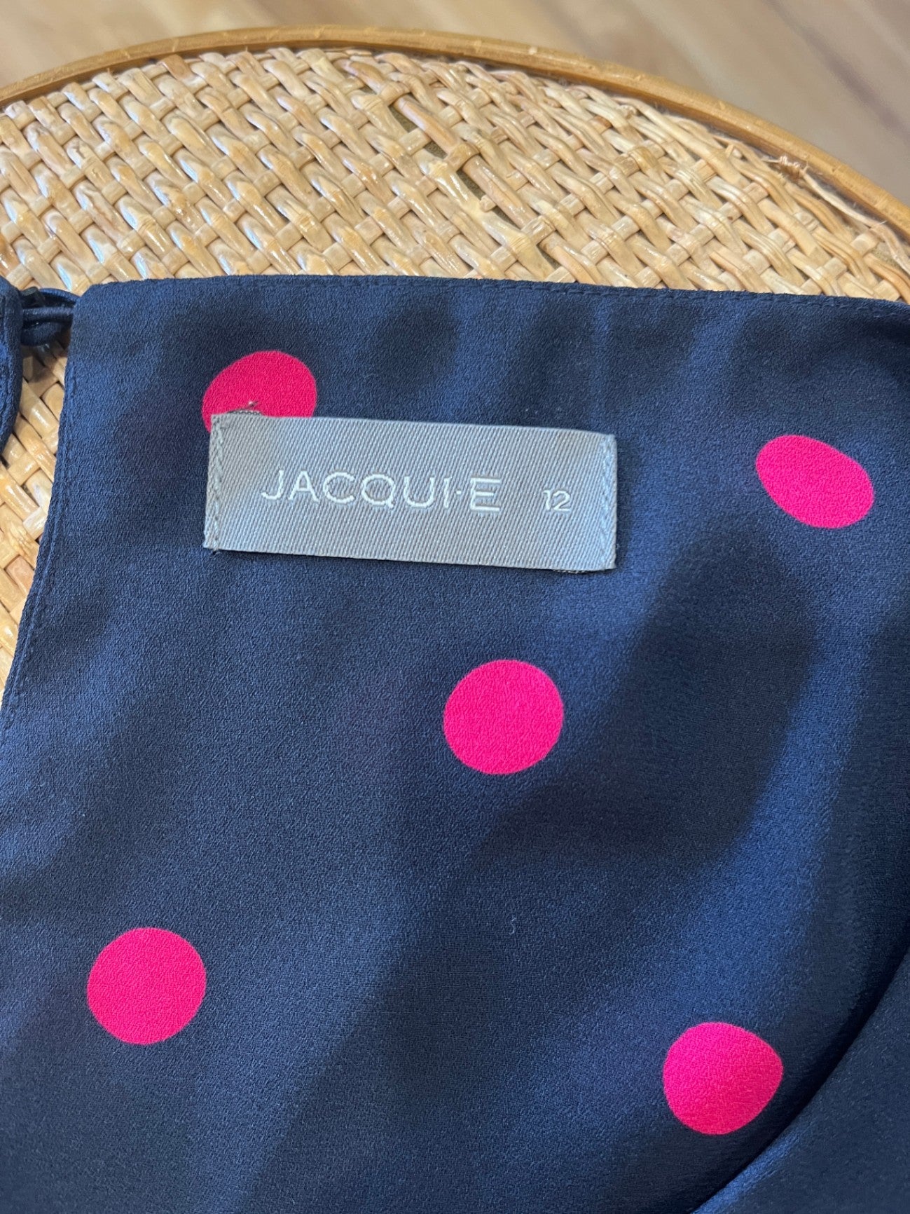 Jacquie Blouse Navy blue with Pink Polka Dots Size 12