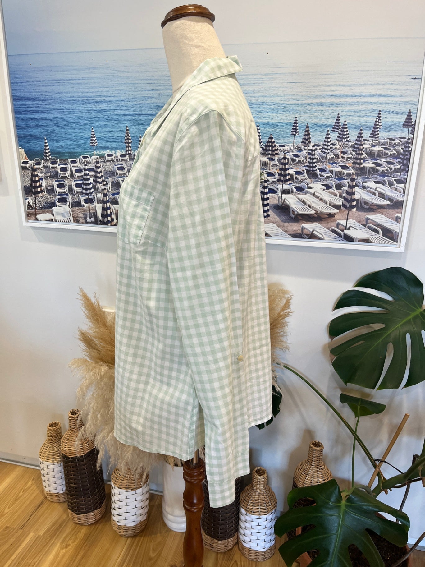 M&S Shirt Light Green Checkered Size 12